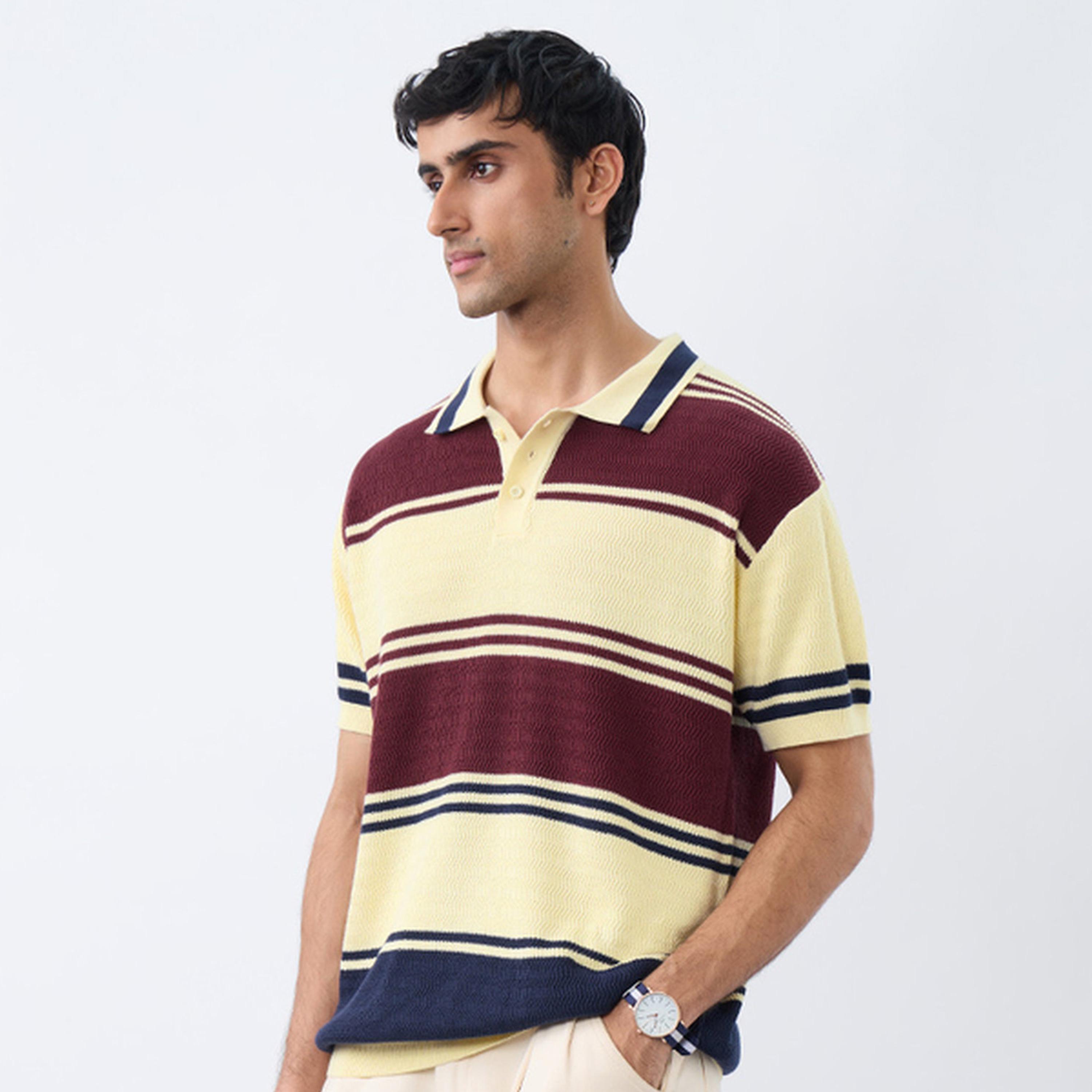 The Souled Store X Styli Men Striped Cotton Knit Polo T-Shirt-men-clothing-tshirtsandpolos-polos-image-1