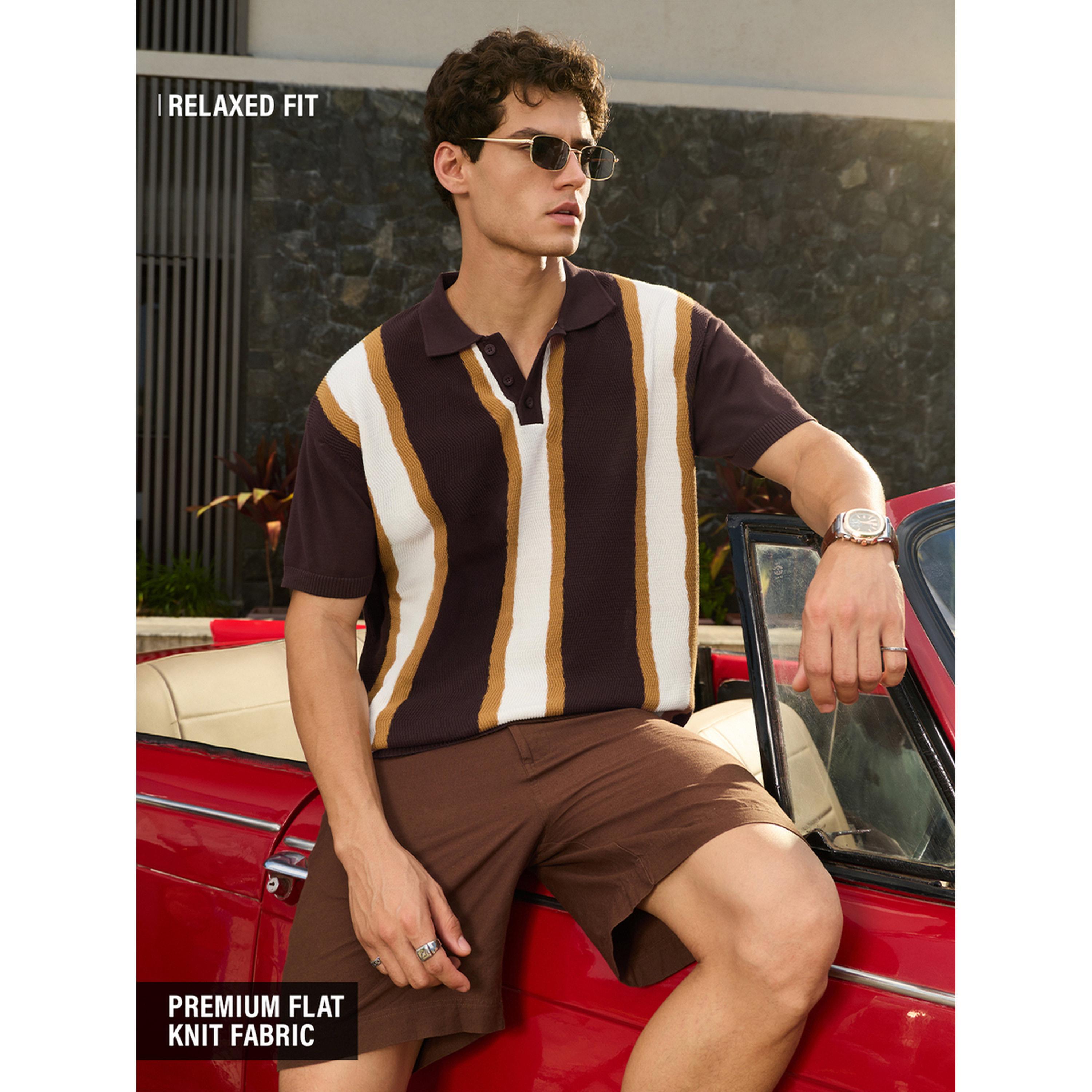تيشيرت بولو رجالي محبوك بقصة مريحة مخطط بنمط كتل الألوان-men-clothing-tshirtsandpolos-polos-image-3