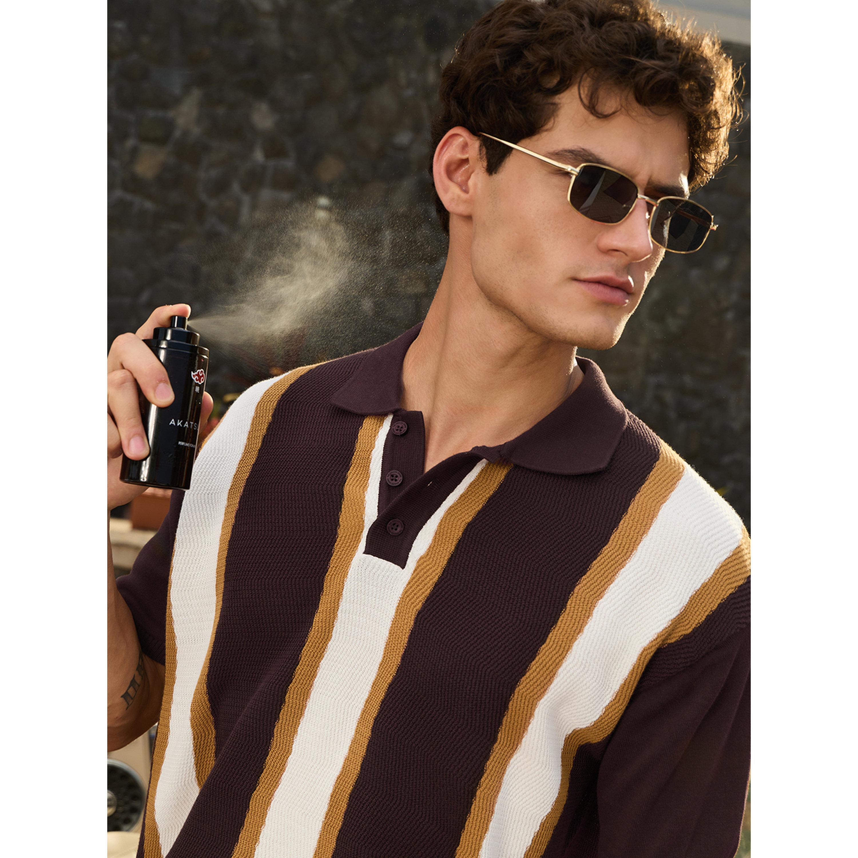 تيشيرت بولو رجالي محبوك بقصة مريحة مخطط بنمط كتل الألوان-men-clothing-tshirtsandpolos-polos-image-4
