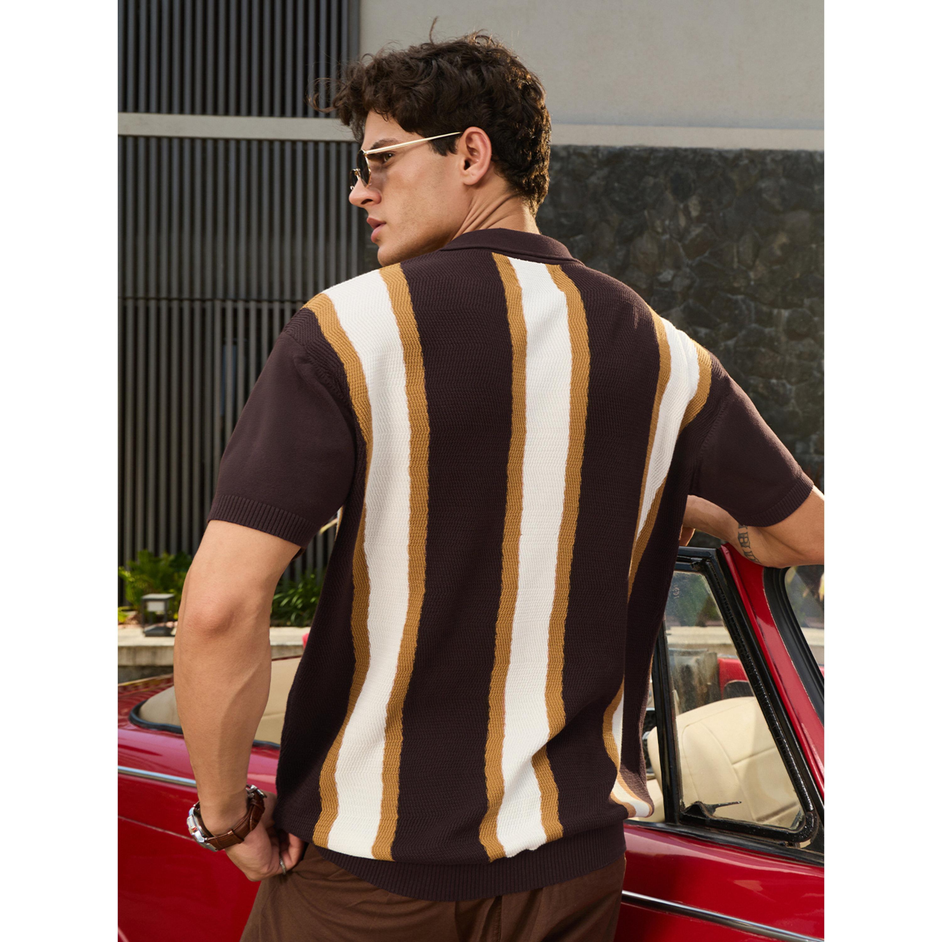 تيشيرت بولو رجالي محبوك بقصة مريحة مخطط بنمط كتل الألوان-men-clothing-tshirtsandpolos-polos-image-5