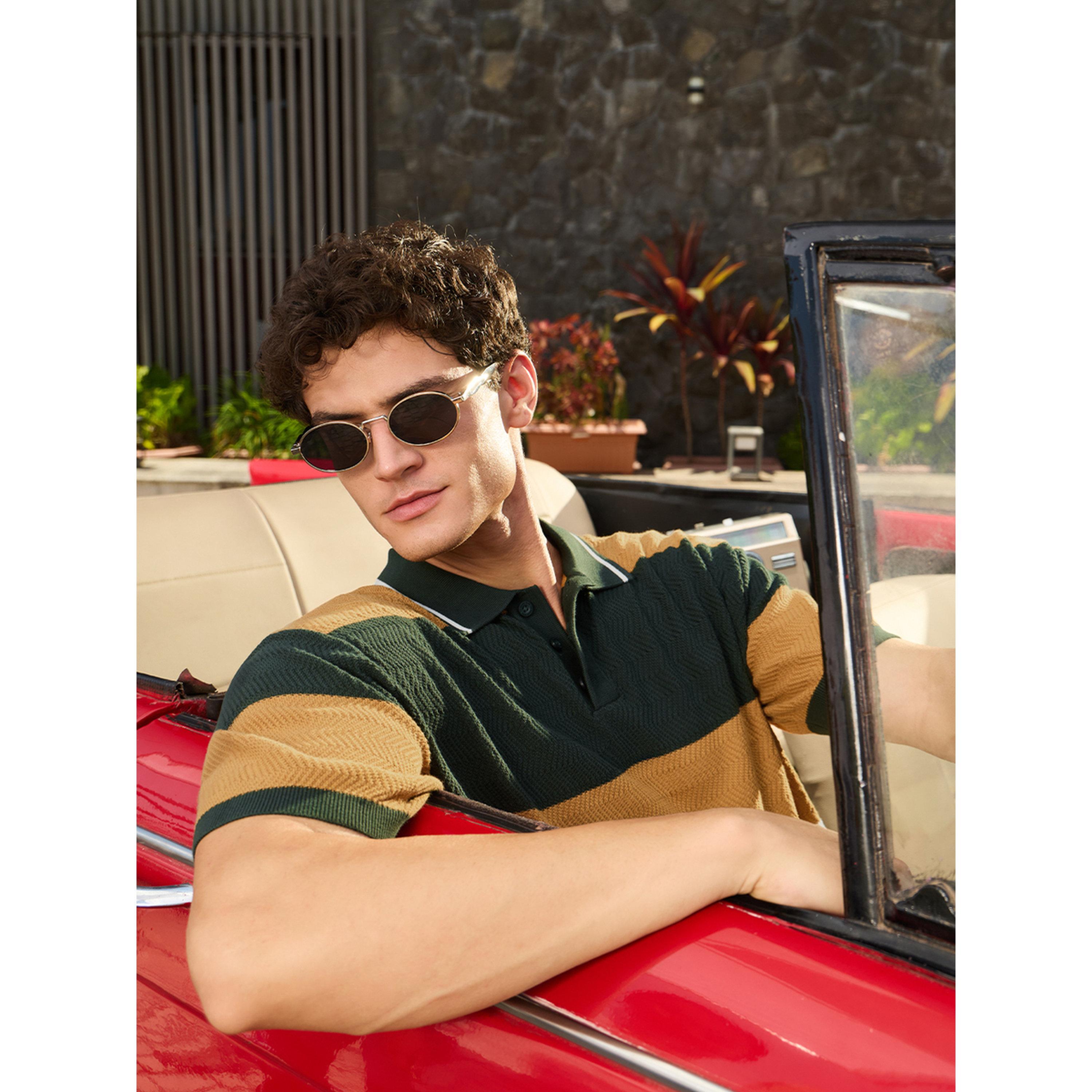 تيشيرت بولو رجالي محبوك بقصة مريحة بنمط كتل الألوان متعدد الألوان-men-clothing-tshirtsandpolos-polos-image-3