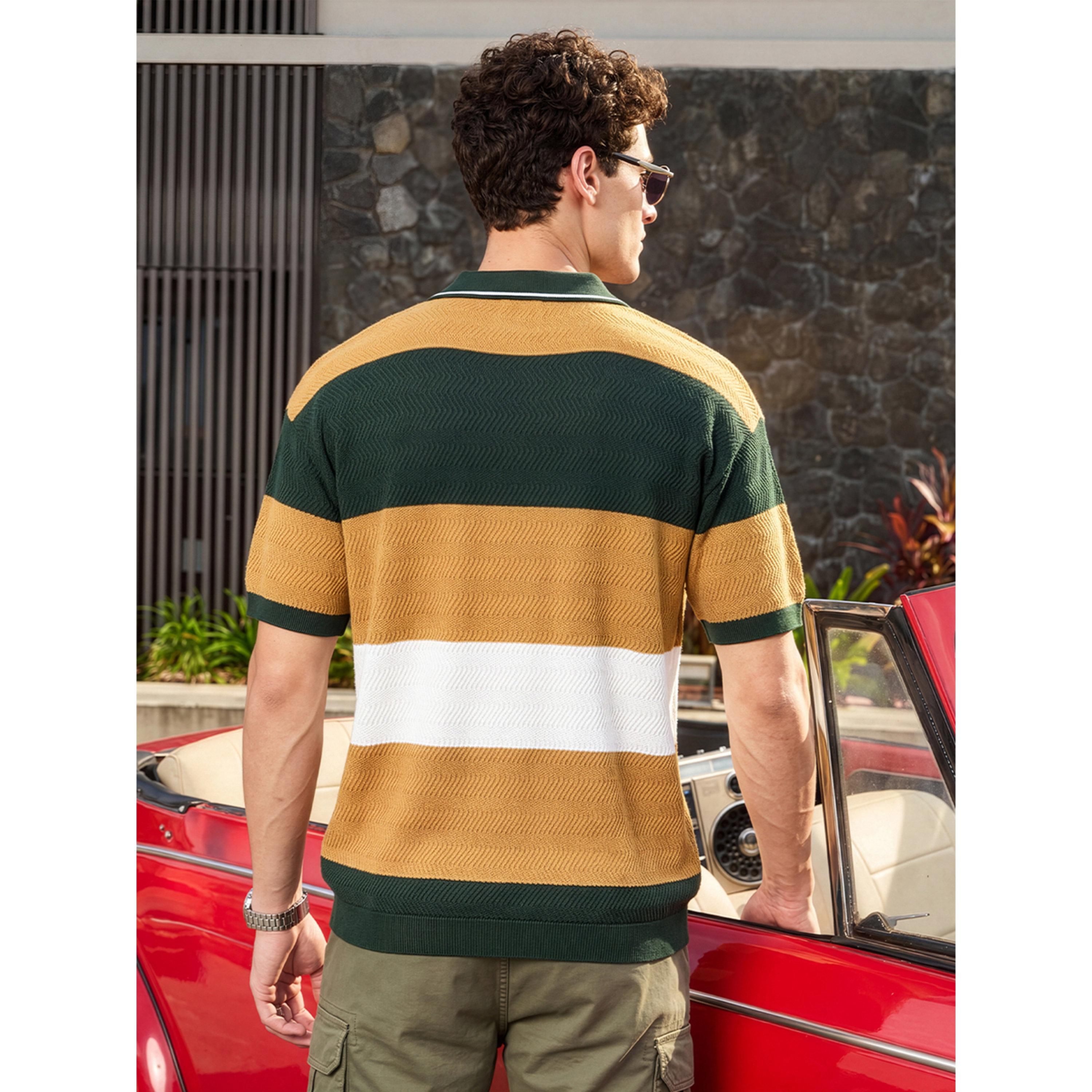 تيشيرت بولو رجالي محبوك بقصة مريحة بنمط كتل الألوان متعدد الألوان-men-clothing-tshirtsandpolos-polos-image-5