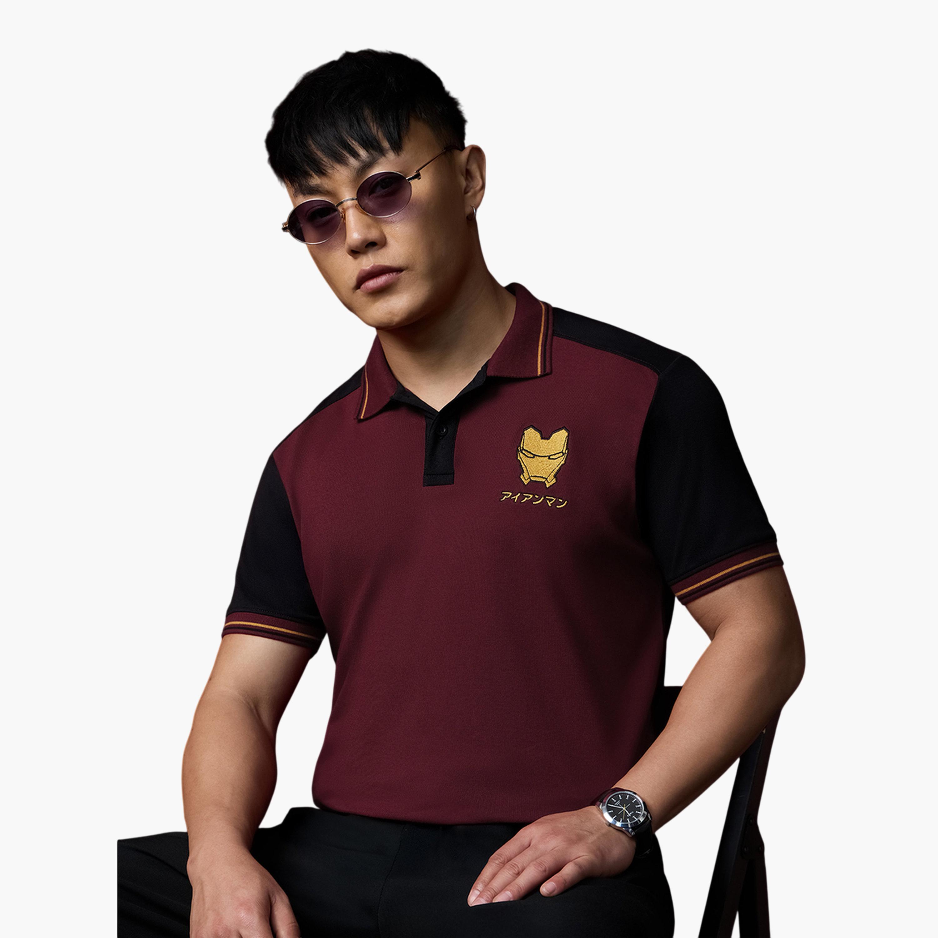 The Souled Store X Styli Iron Man Embroidered Polo T-Shirt - Burgundy-men-clothing-tshirtsandpolos-polos-image-3