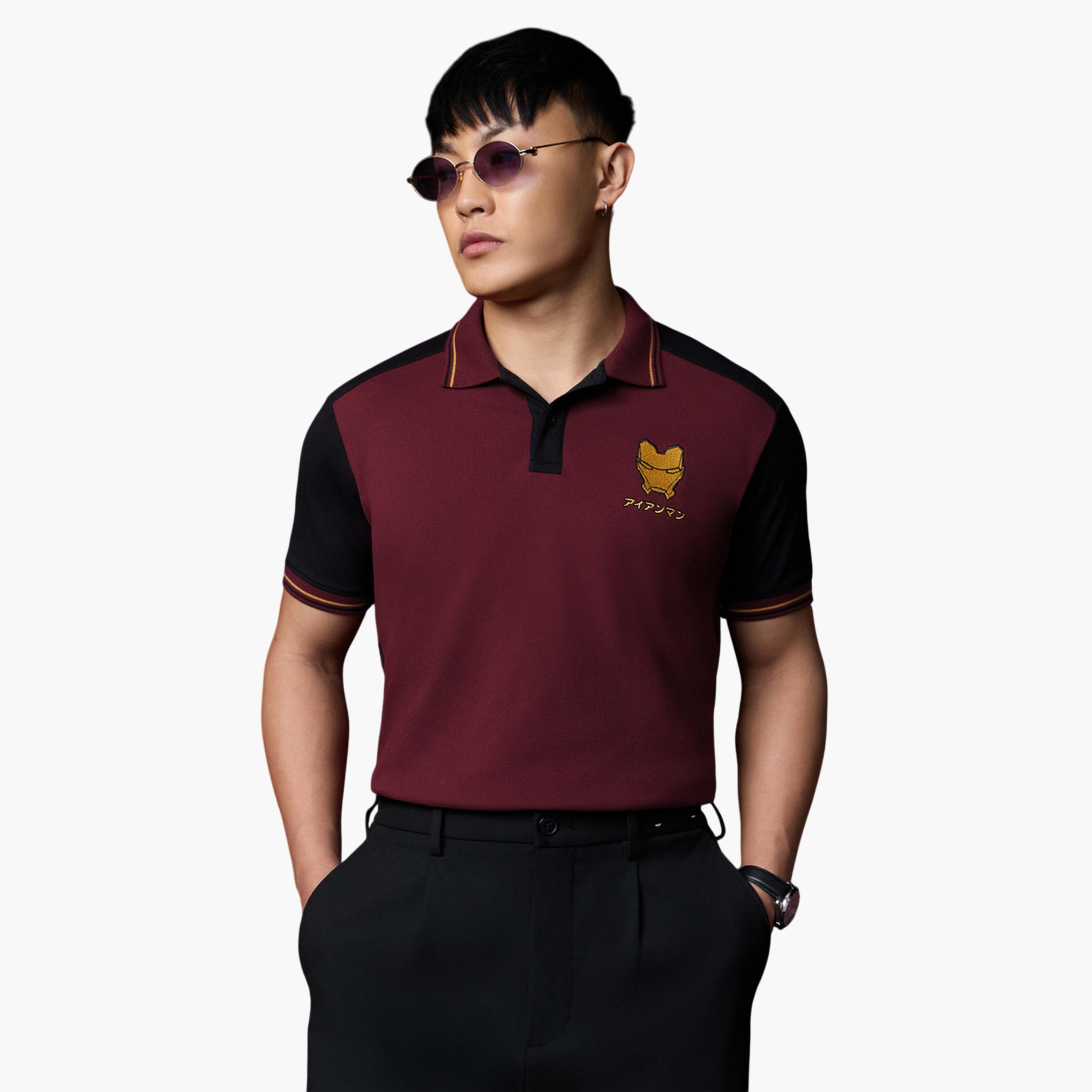 The Souled Store X Styli Iron Man Embroidered Polo T-Shirt - Burgundy-men-clothing-tshirtsandpolos-polos-image-4
