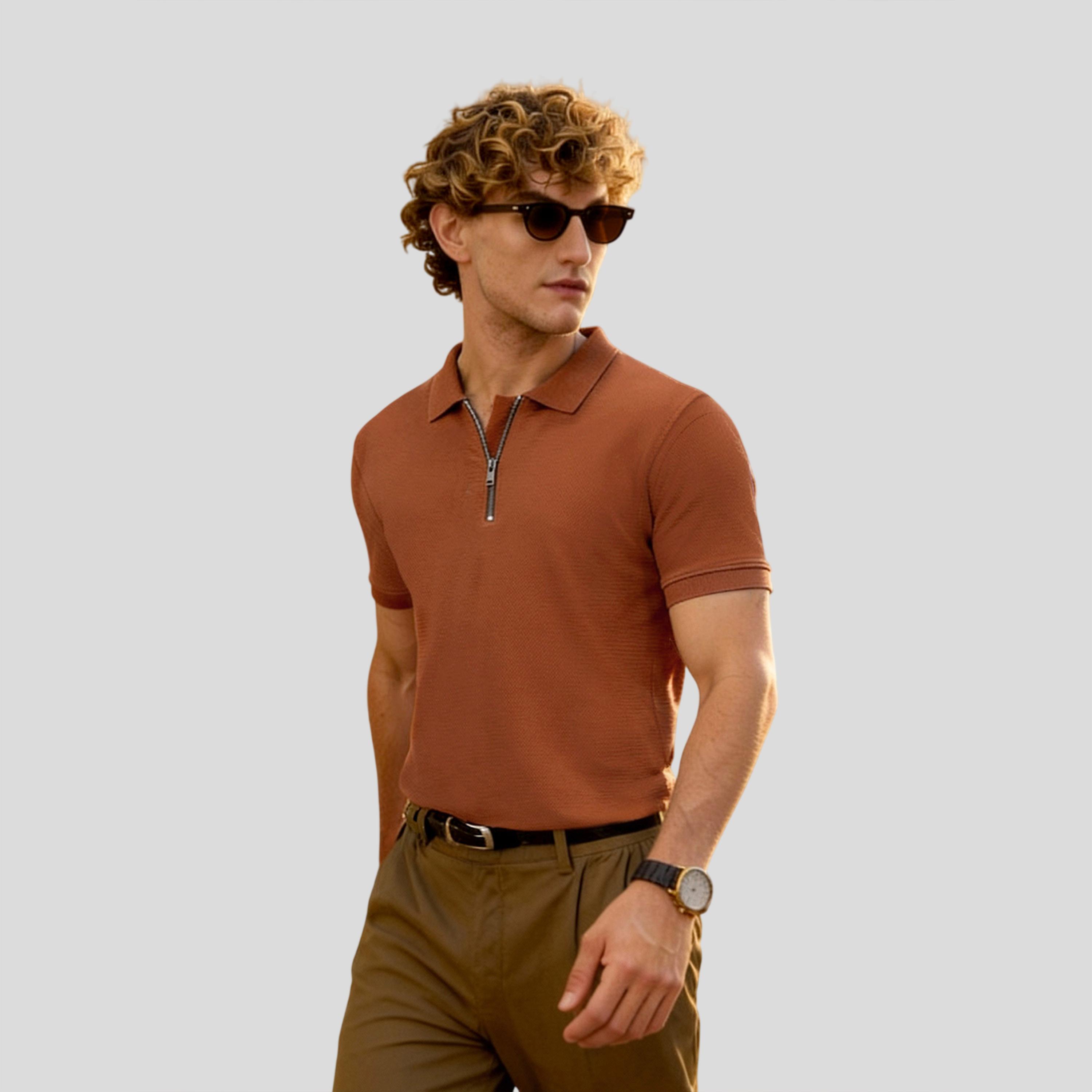 The Souled Store X Styli Men Burnt Orange Zip Polo T-Shirt-men-clothing-tshirtsandpolos-polos-image-1