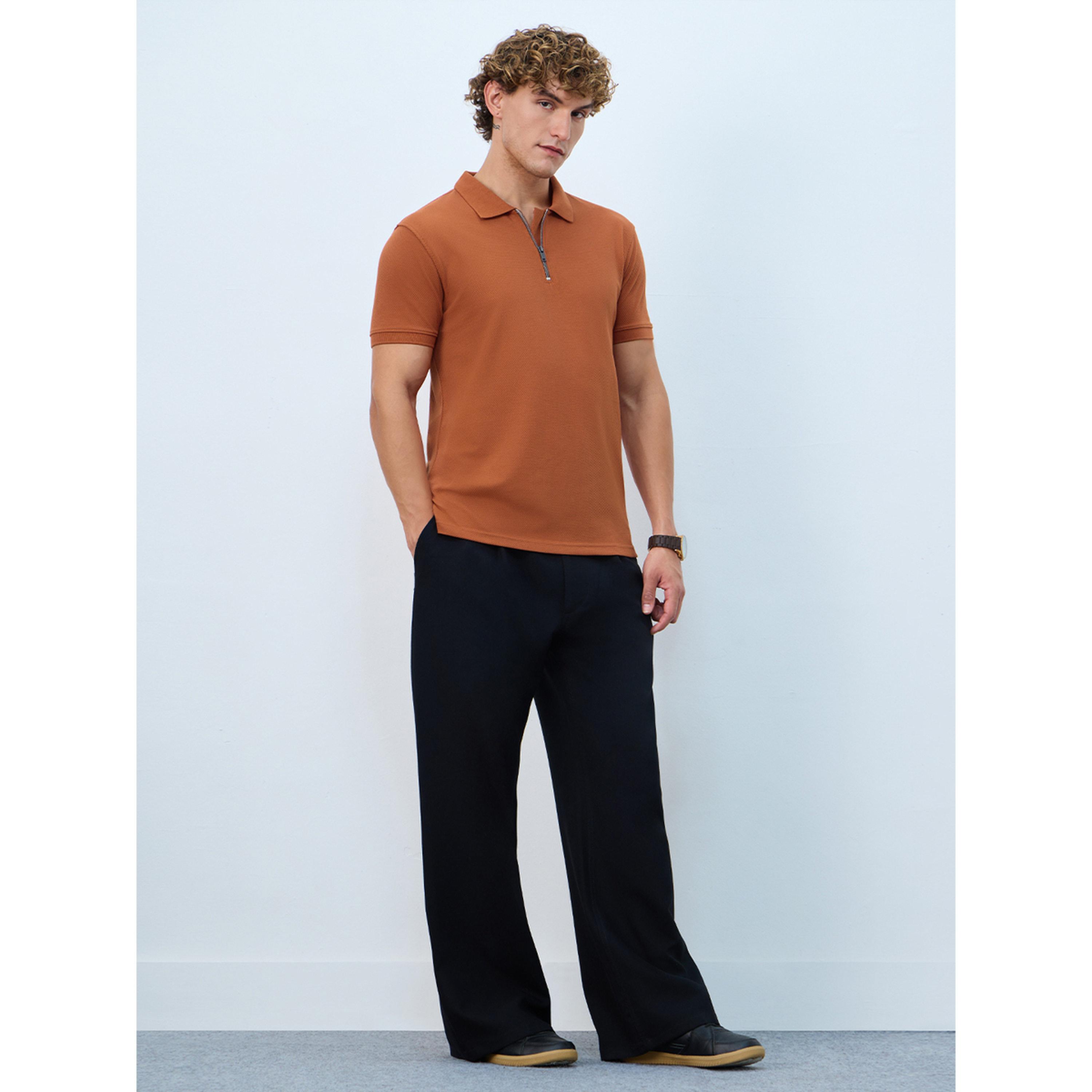 The Souled Store X Styli Men Burnt Orange Zip Polo T-Shirt-men-clothing-tshirtsandpolos-polos-image-2