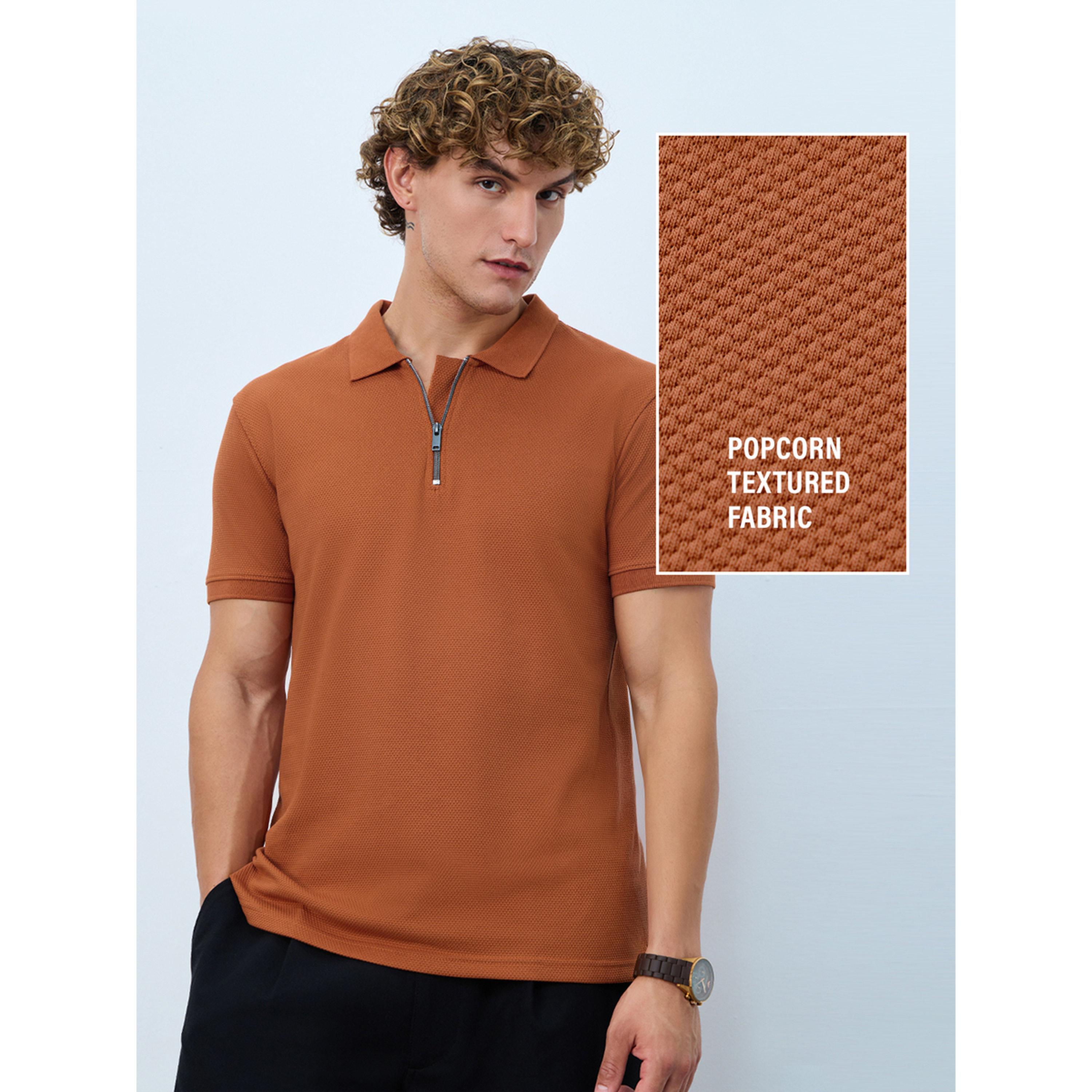 The Souled Store X Styli Men Burnt Orange Zip Polo T-Shirt-men-clothing-tshirtsandpolos-polos-image-3