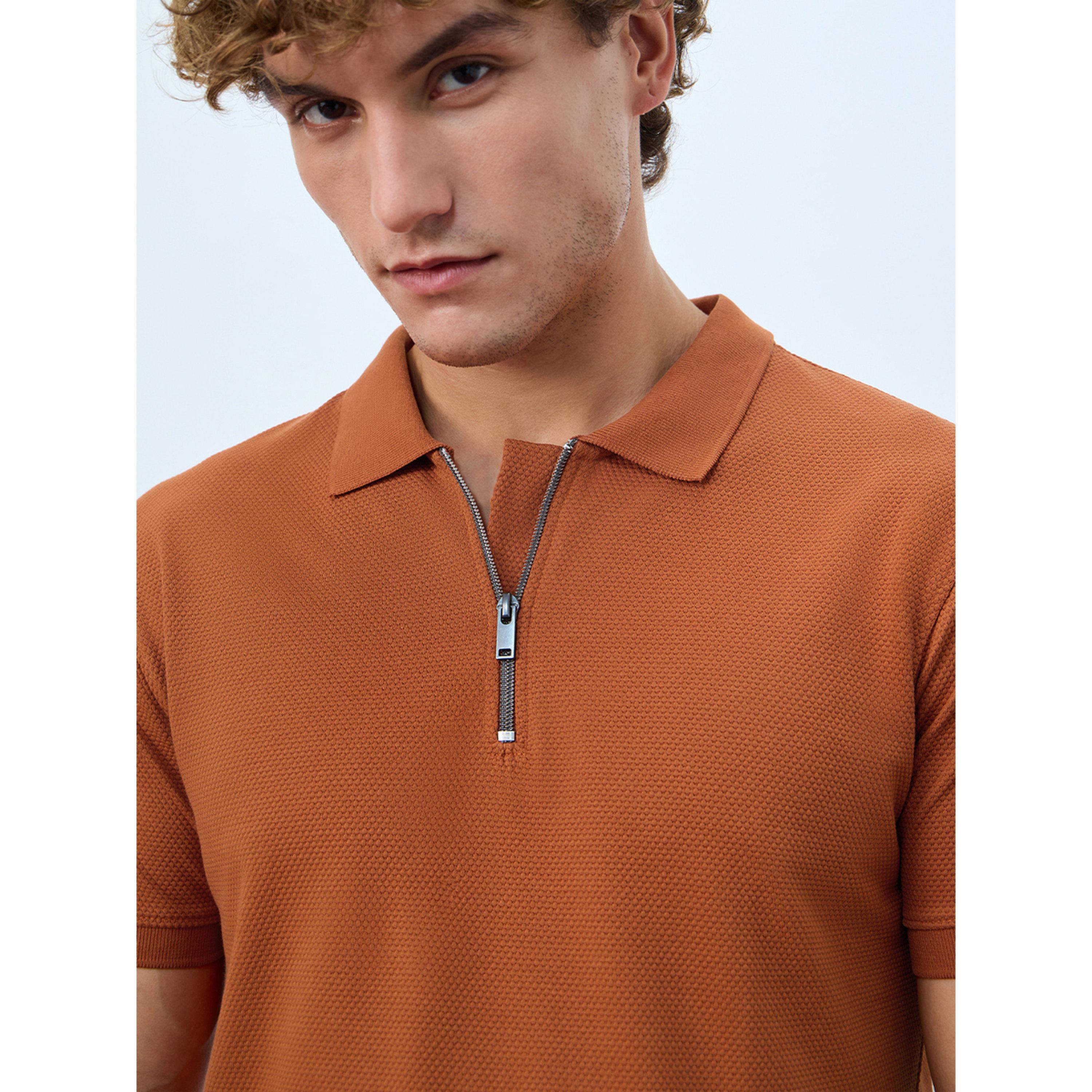 The Souled Store X Styli Men Burnt Orange Zip Polo T-Shirt-men-clothing-tshirtsandpolos-polos-image-5