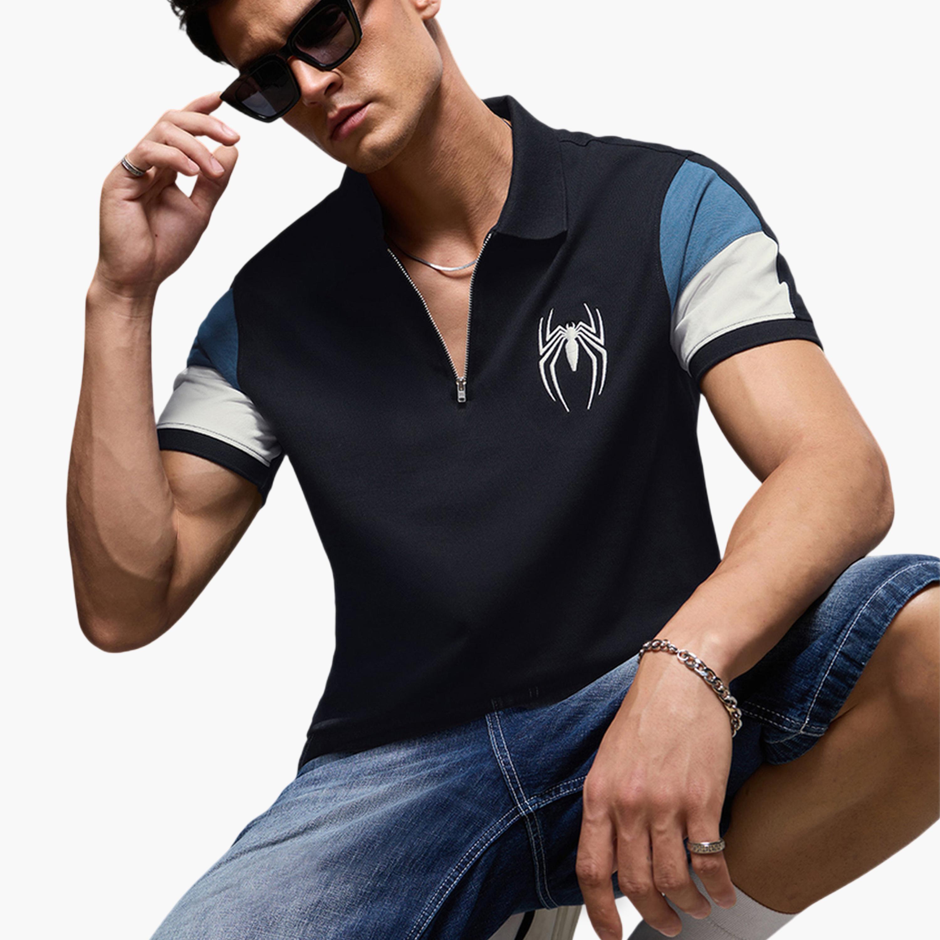 The Souled Store X Styli Men Spider-Man Embroidered Polo T-Shirt with Zip Detail-men-clothing-tshirtsandpolos-polos-image-4