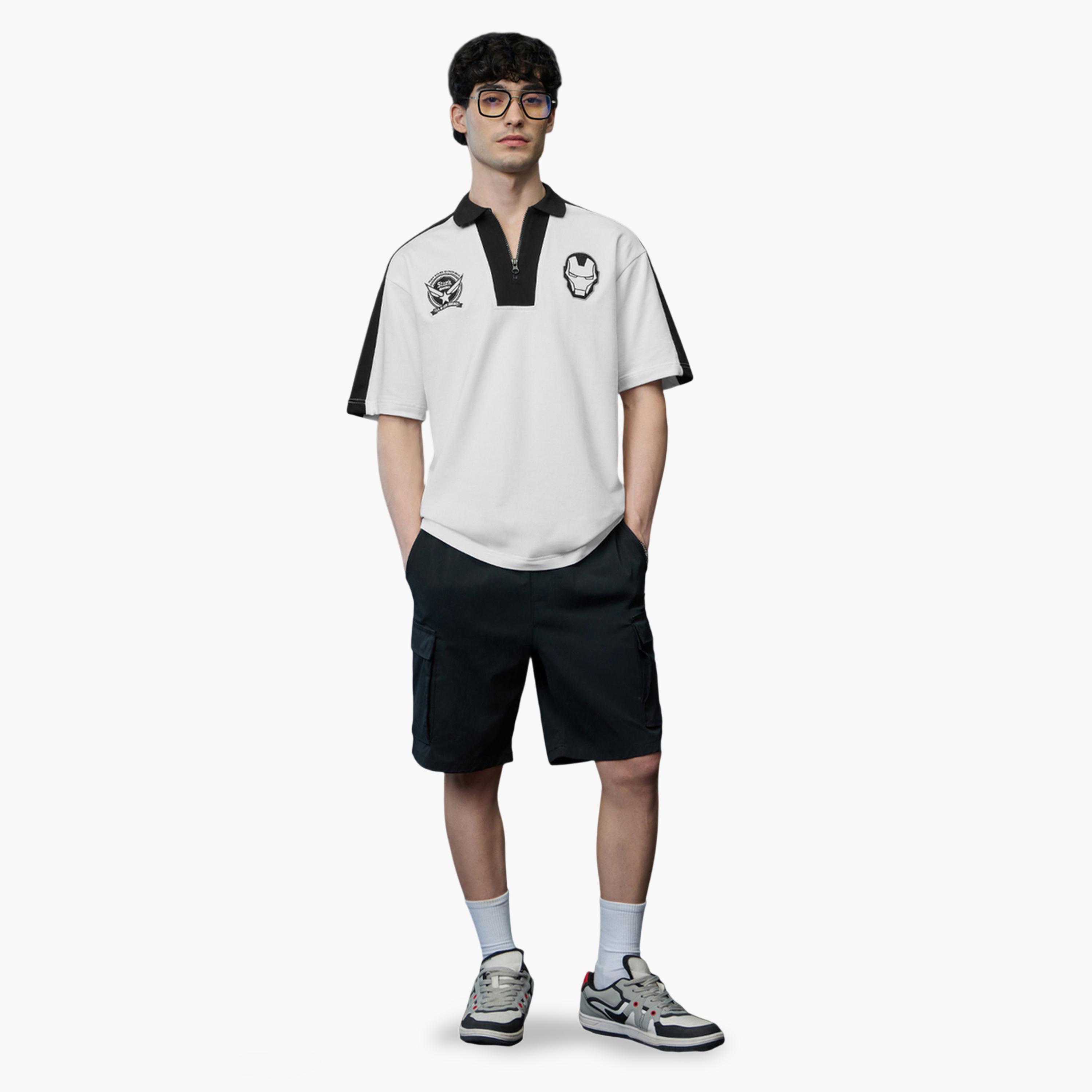 تيشيرت بولو رجالي أبيض بأكمام قصيرة وتطريز آيرون مان-men-clothing-tshirtsandpolos-polos-image-2