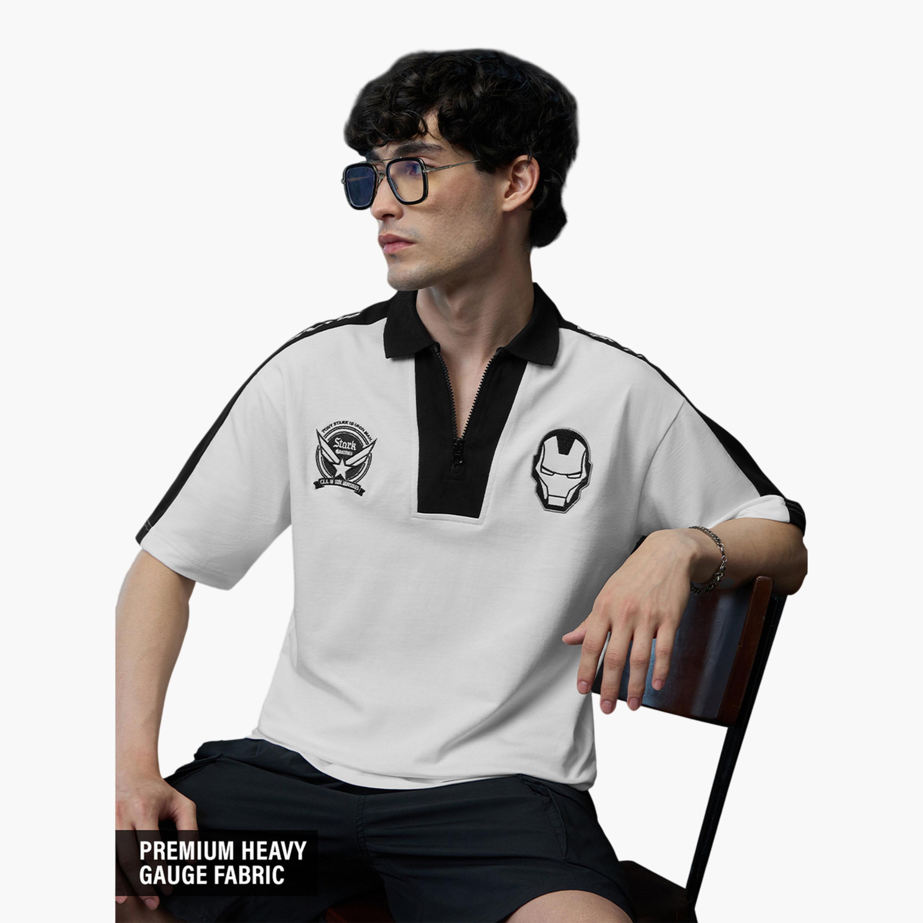 تيشيرت بولو رجالي أبيض بأكمام قصيرة وتطريز آيرون مان-men-clothing-tshirtsandpolos-polos-image-3