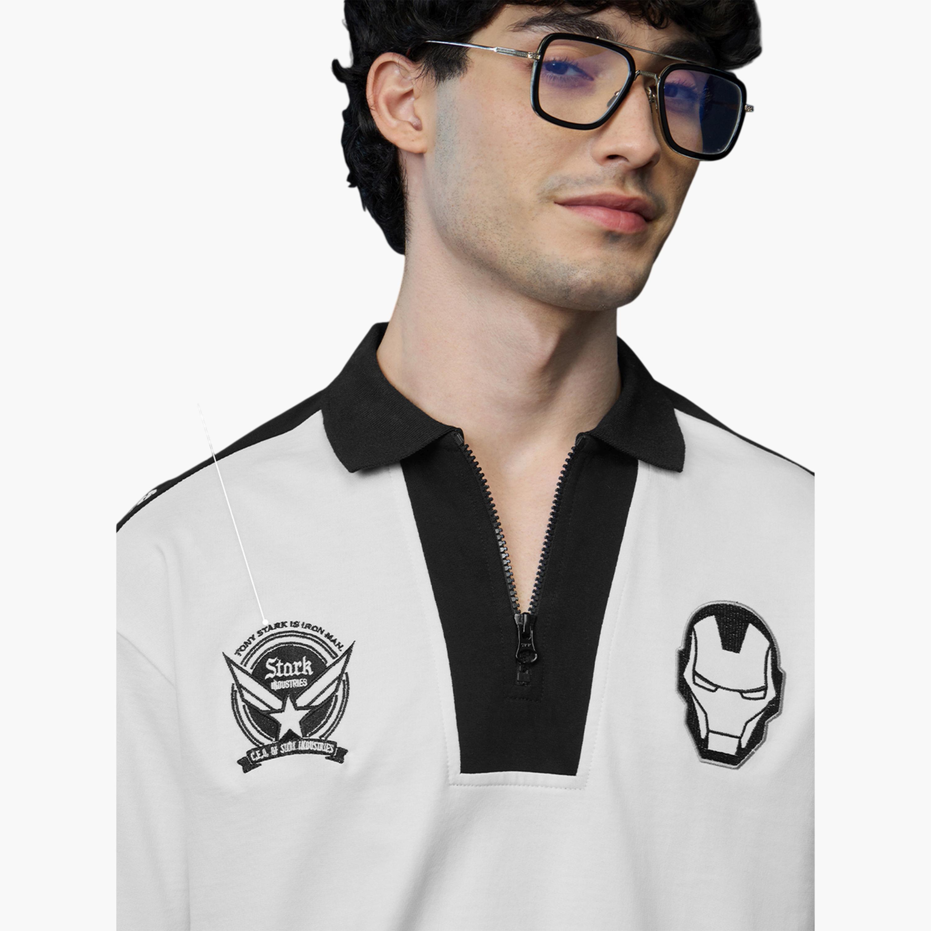 تيشيرت بولو رجالي أبيض بأكمام قصيرة وتطريز آيرون مان-men-clothing-tshirtsandpolos-polos-image-6