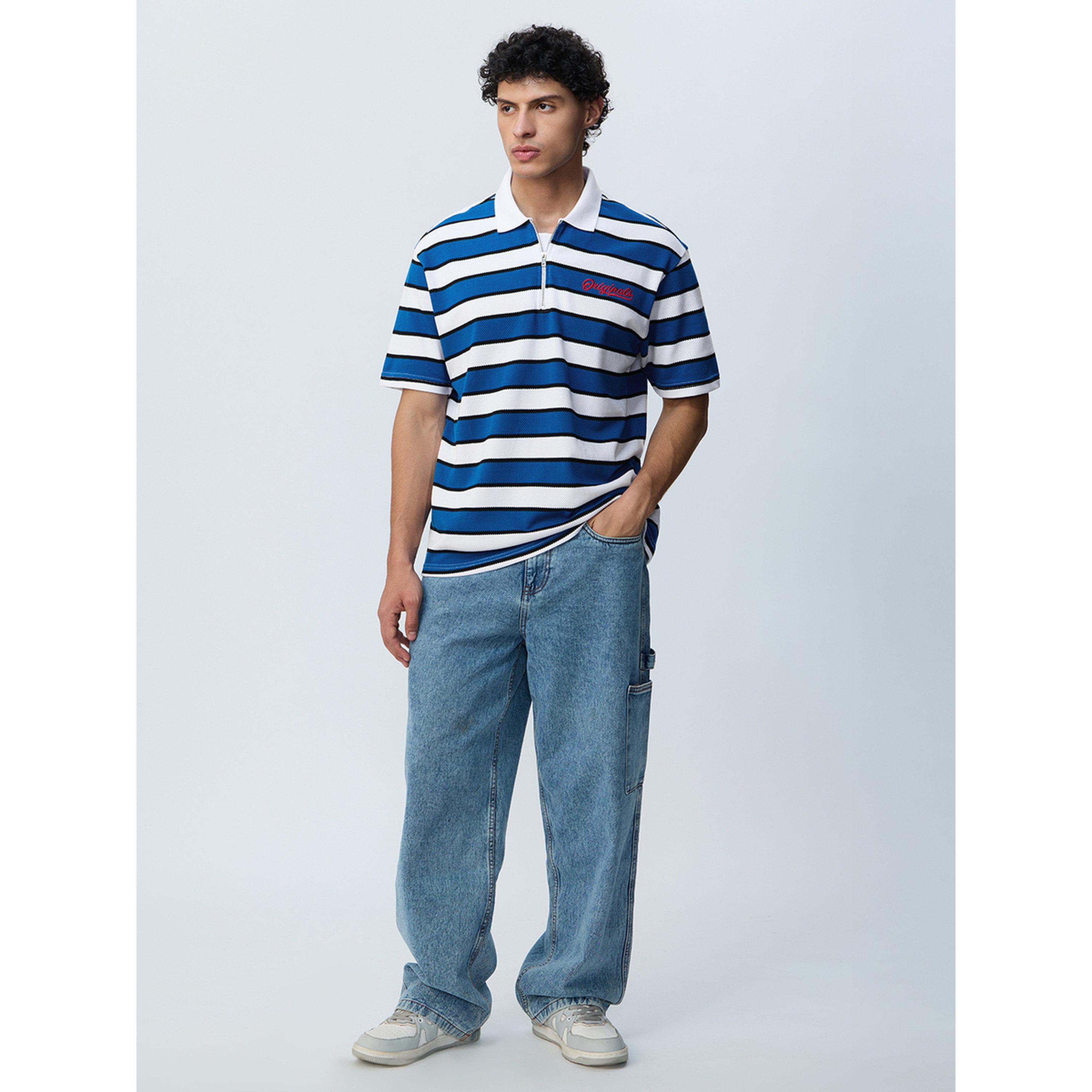The Souled Store X Styli Men Blue Cotton Short Sleeve Striped Polo T-Shirt-men-clothing-tshirtsandpolos-polos-image-2