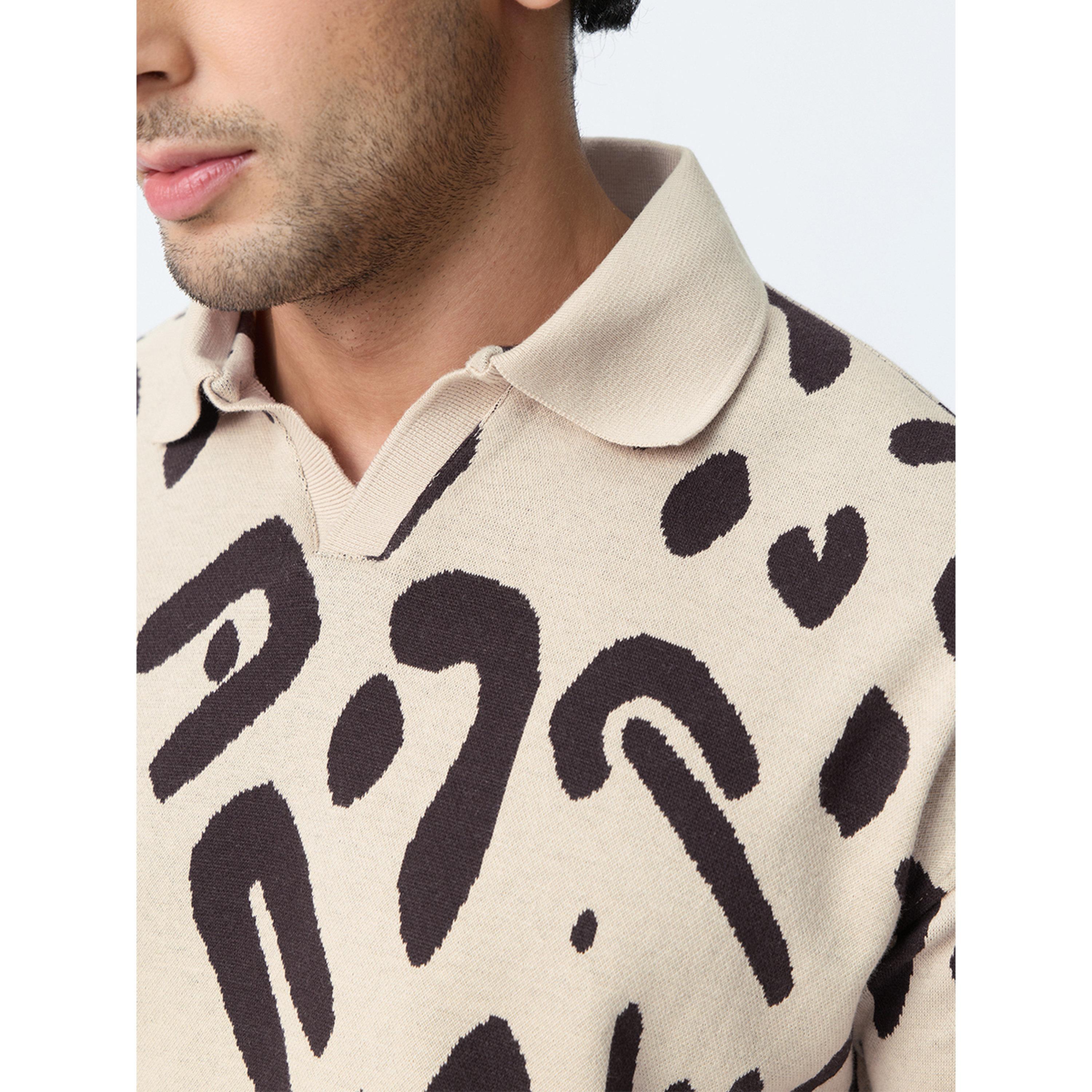 تيشيرت بولو محبوك وطبعة تجريدية باللون البيج-men-clothing-tshirtsandpolos-polos-image-6