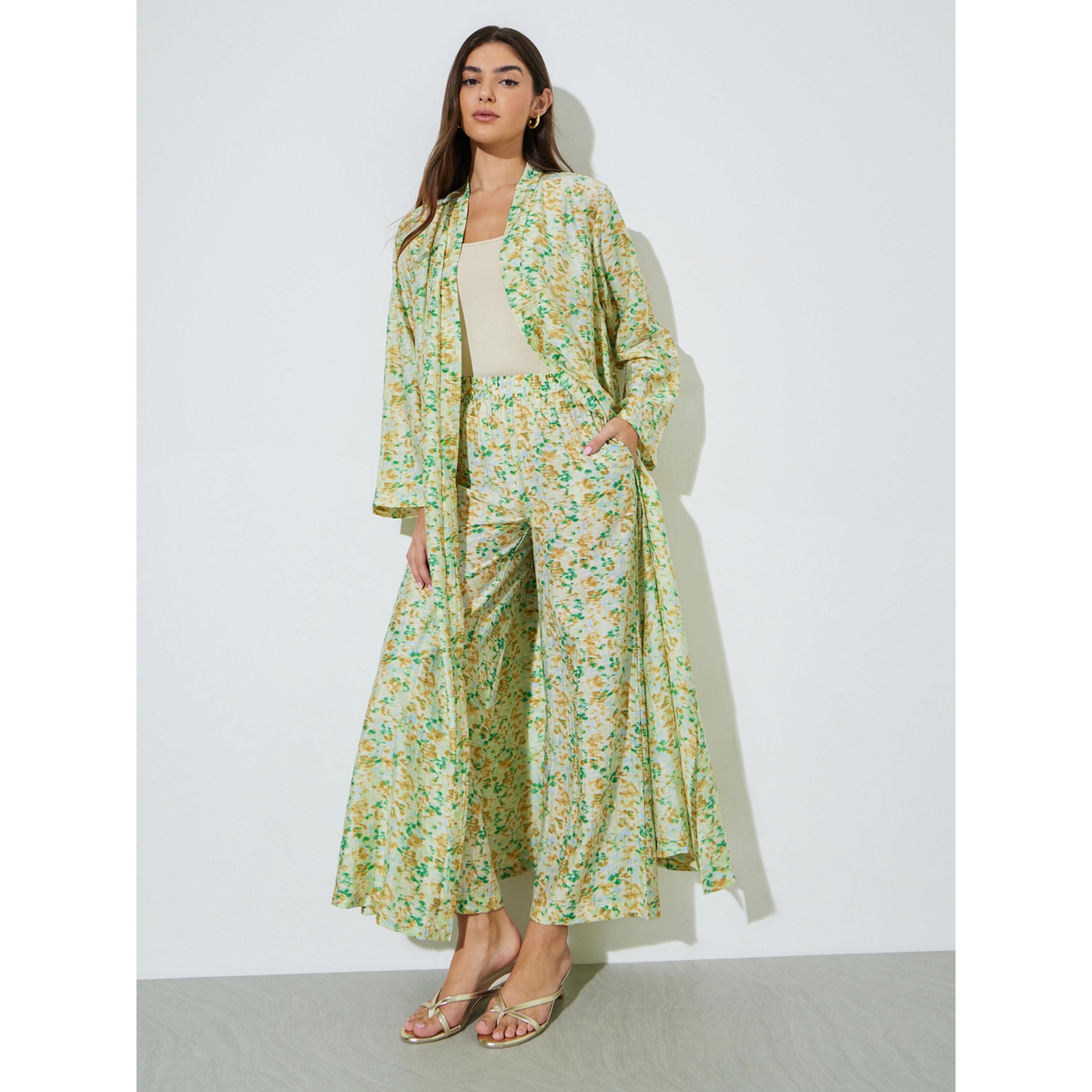 Amirah X Styli Multi-Color All Over Print Open Front Abaya and Wide Leg Trousers Set-women-arabicclothing-sets-image-1