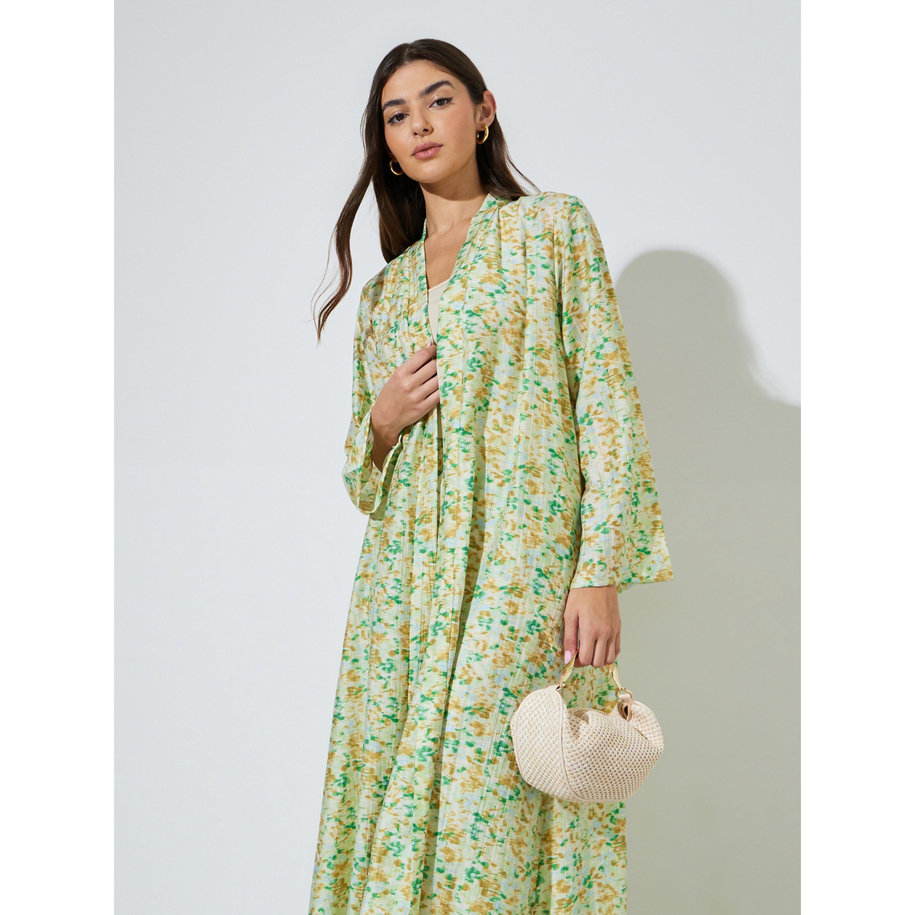 Amirah X Styli Multi-Color All Over Print Open Front Abaya and Wide Leg Trousers Set-women-arabicclothing-sets-image-2
