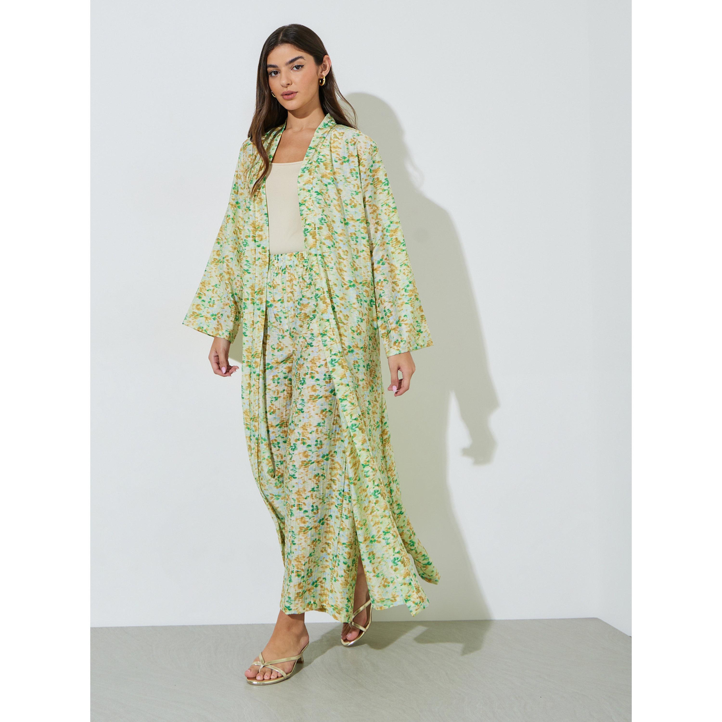 Amirah X Styli Multi-Color All Over Print Open Front Abaya and Wide Leg Trousers Set-women-arabicclothing-sets-image-3