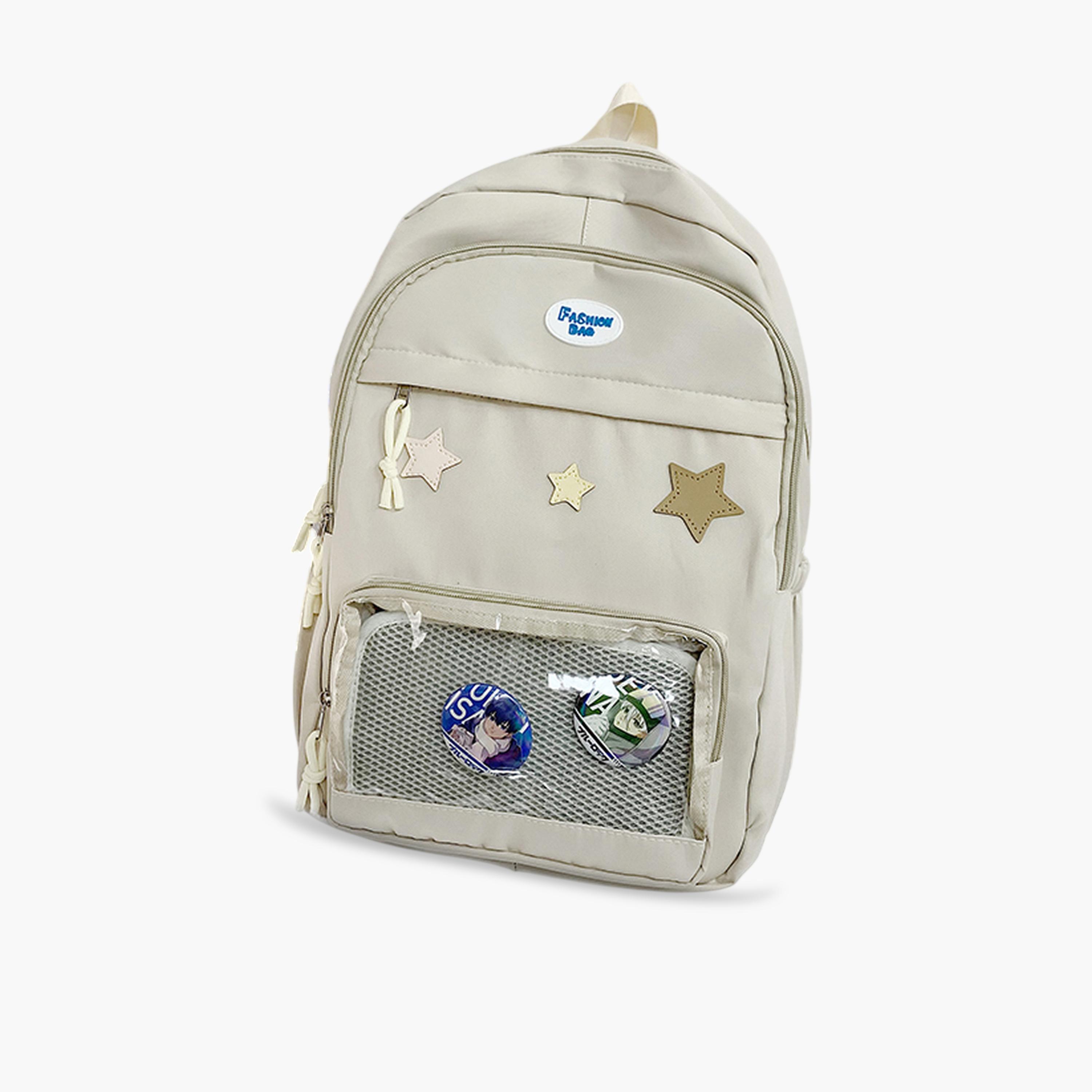 Take Two White Star Embellished Zip Closure Backpack-women-bagsandwallets-handbags-image-1