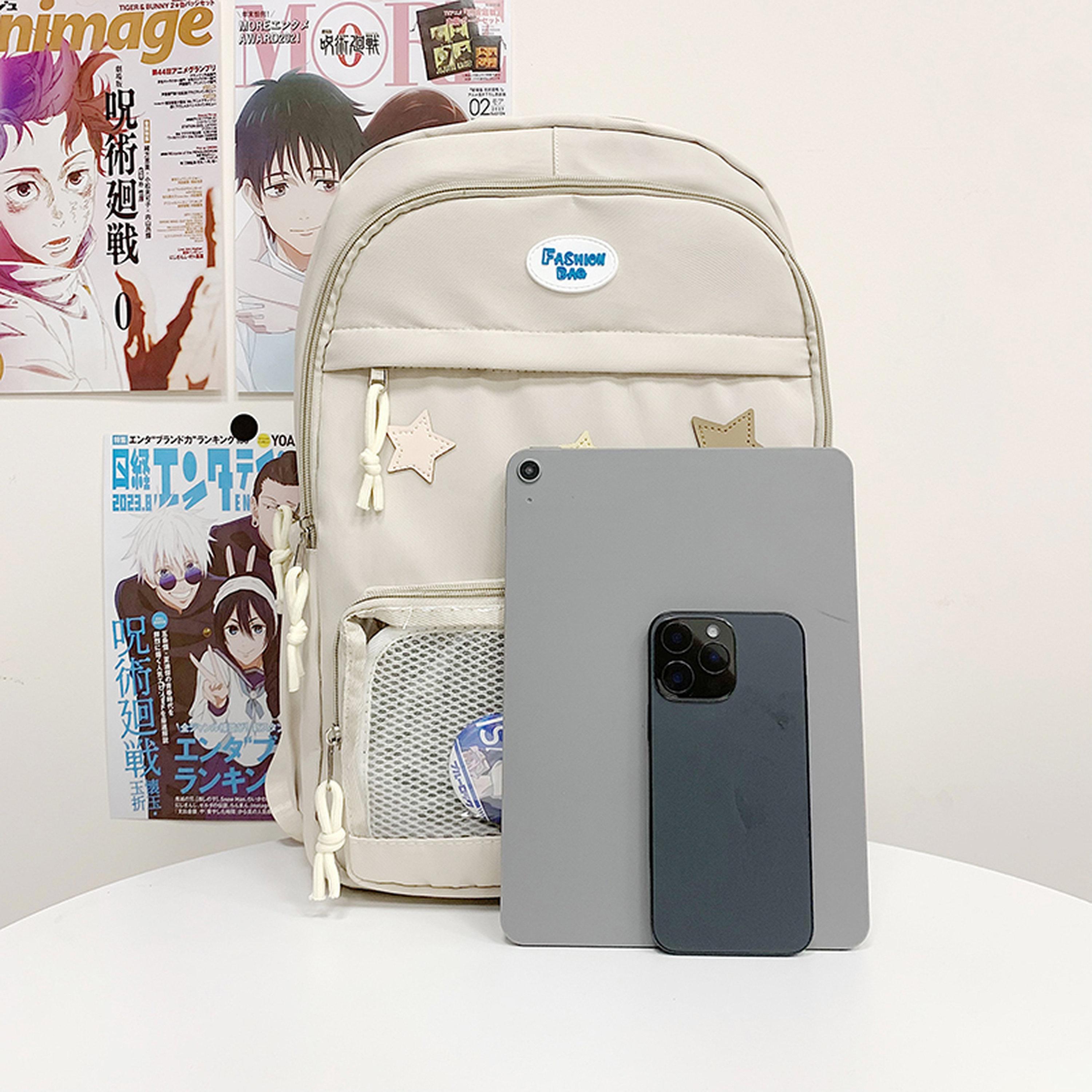 Take Two White Star Embellished Zip Closure Backpack-women-bagsandwallets-handbags-image-2