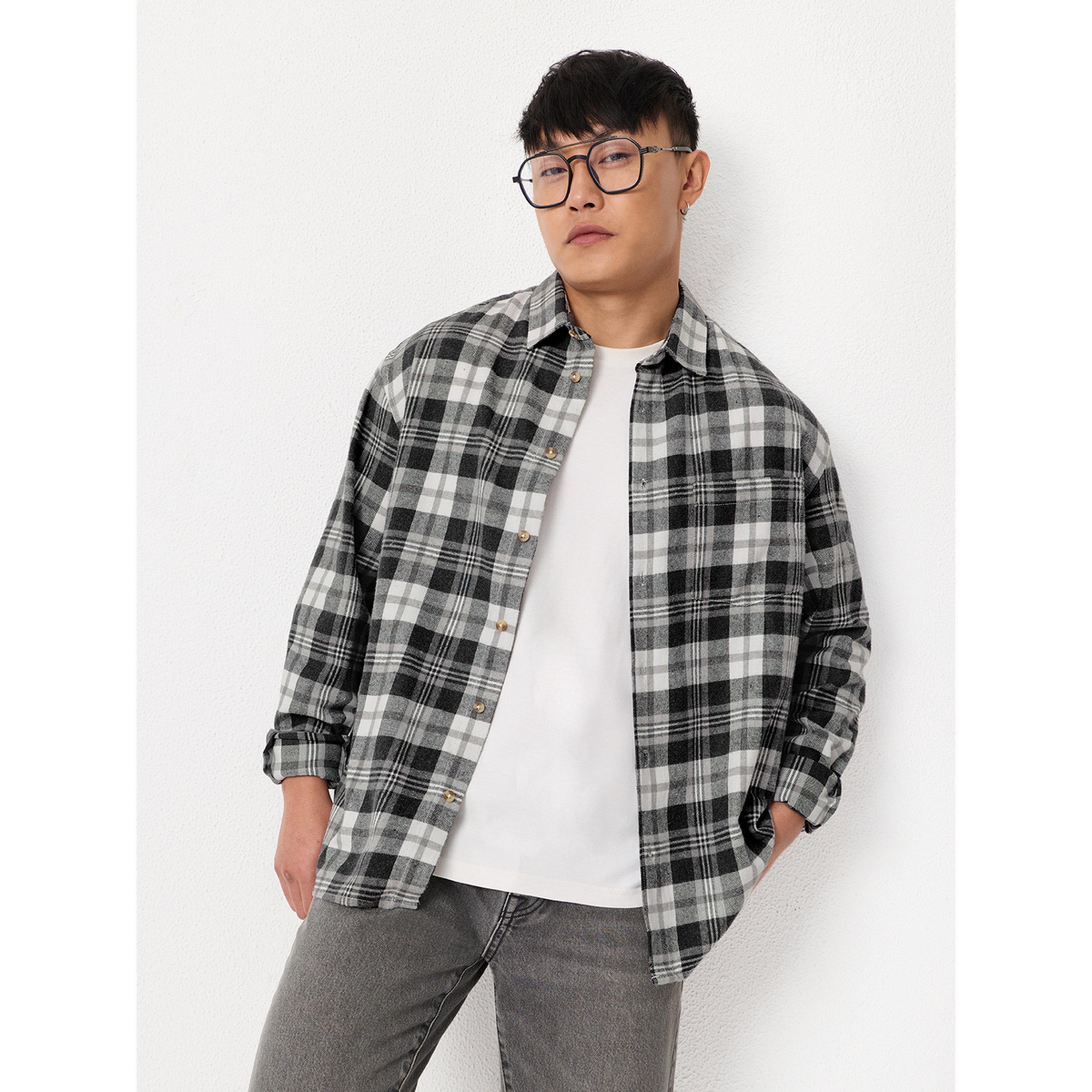 The Souled Store X Styli Men Multi-Check Spread Collar Shirt-men-clothing-shirts-image-4
