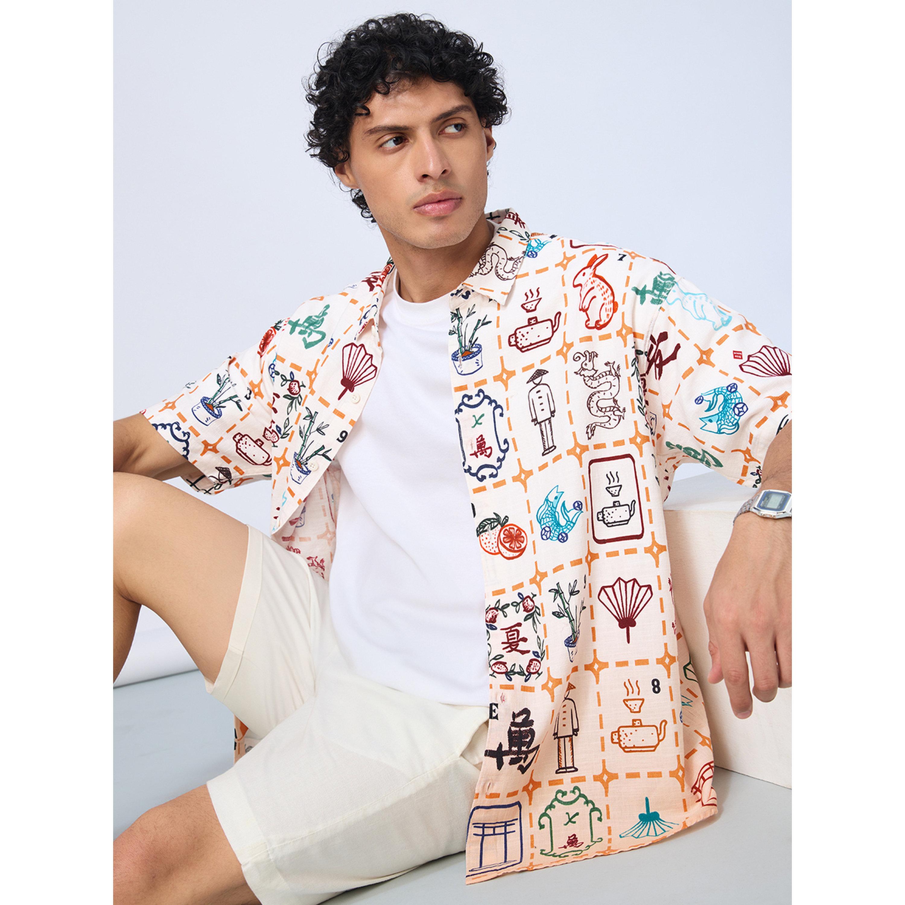 قميص رجالي أبيض بأزرار وطبعة بالكامل مستوحاة من ستايل صيني-men-clothing-shirts-image-3