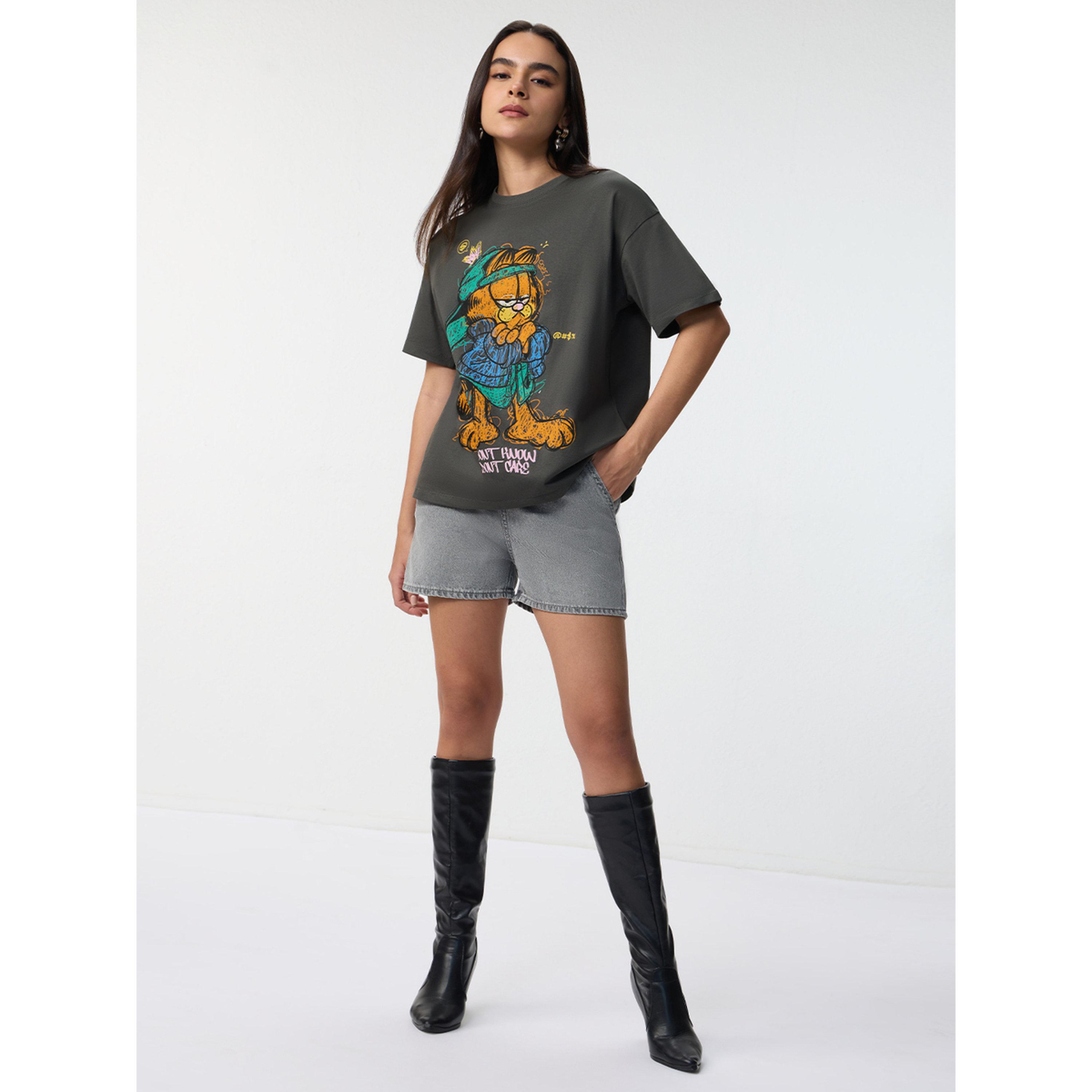 The Souled Store X Styli Charcoal Garfield Graphic Oversized T-Shirt-women-clothing-tshirts-image-2