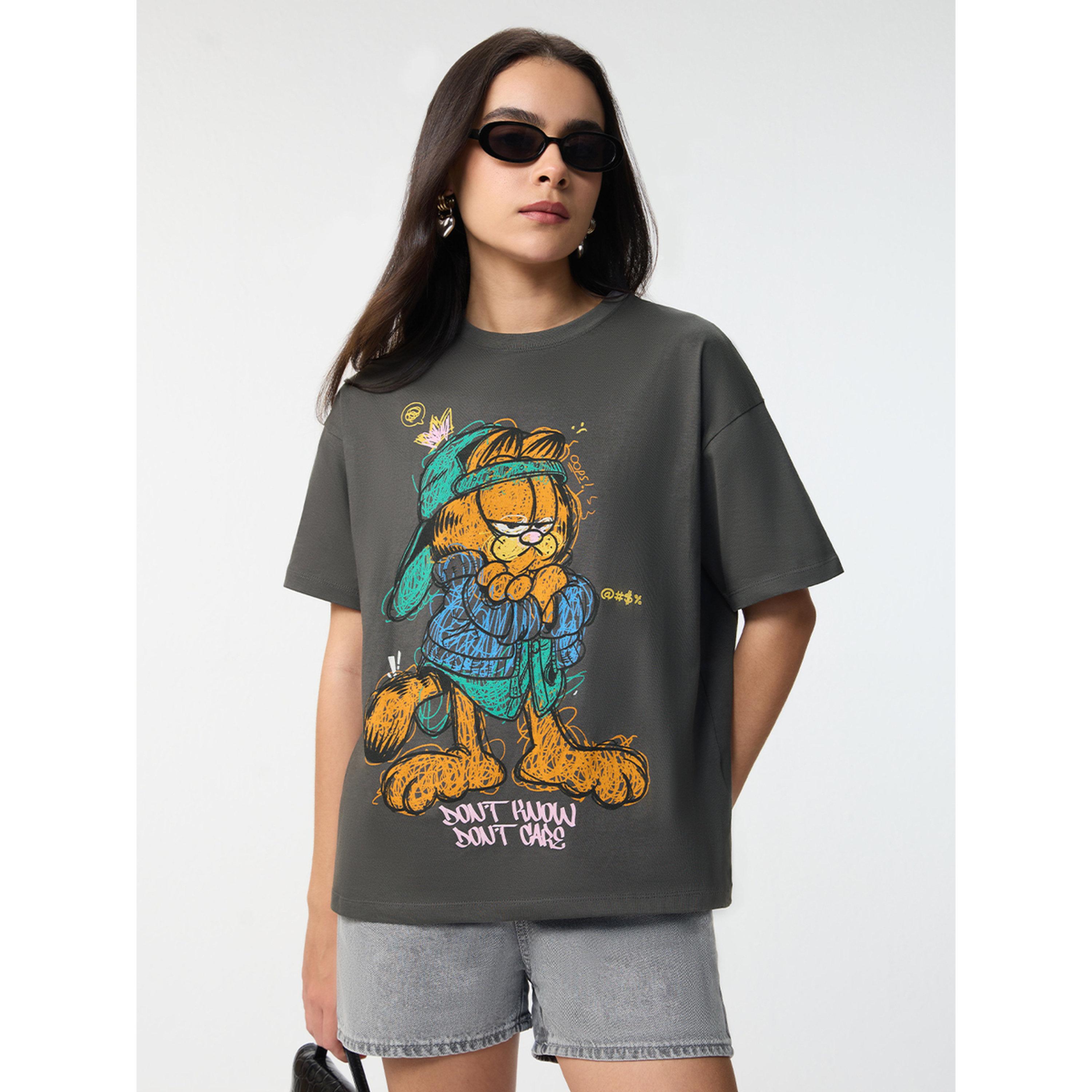 The Souled Store X Styli Charcoal Garfield Graphic Oversized T-Shirt-women-clothing-tshirts-image-4