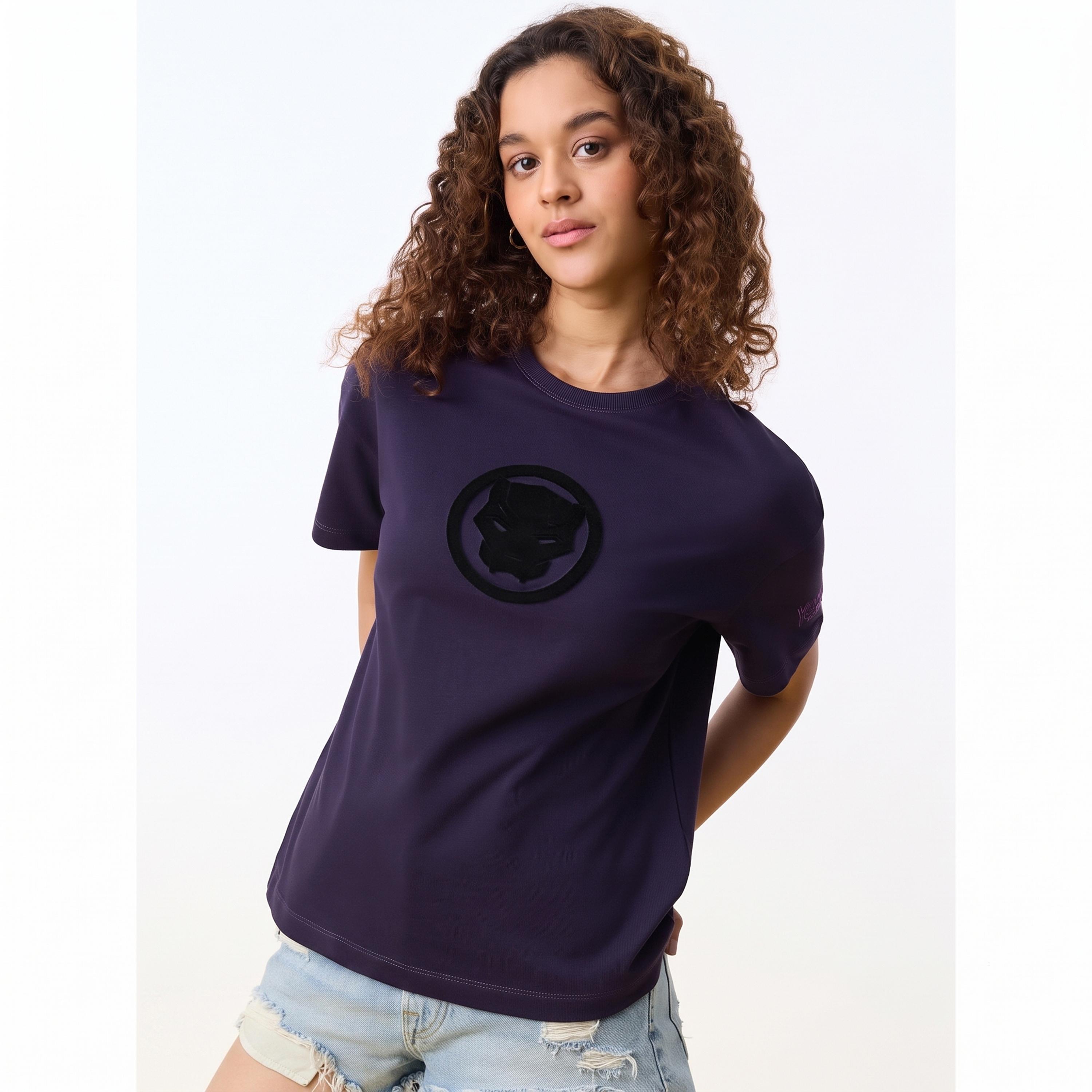 The Souled Store X Styli Purple Black Panther Oversized T-Shirt with Short Sleeve and Round Neck-women-clothing-tshirts-image-1