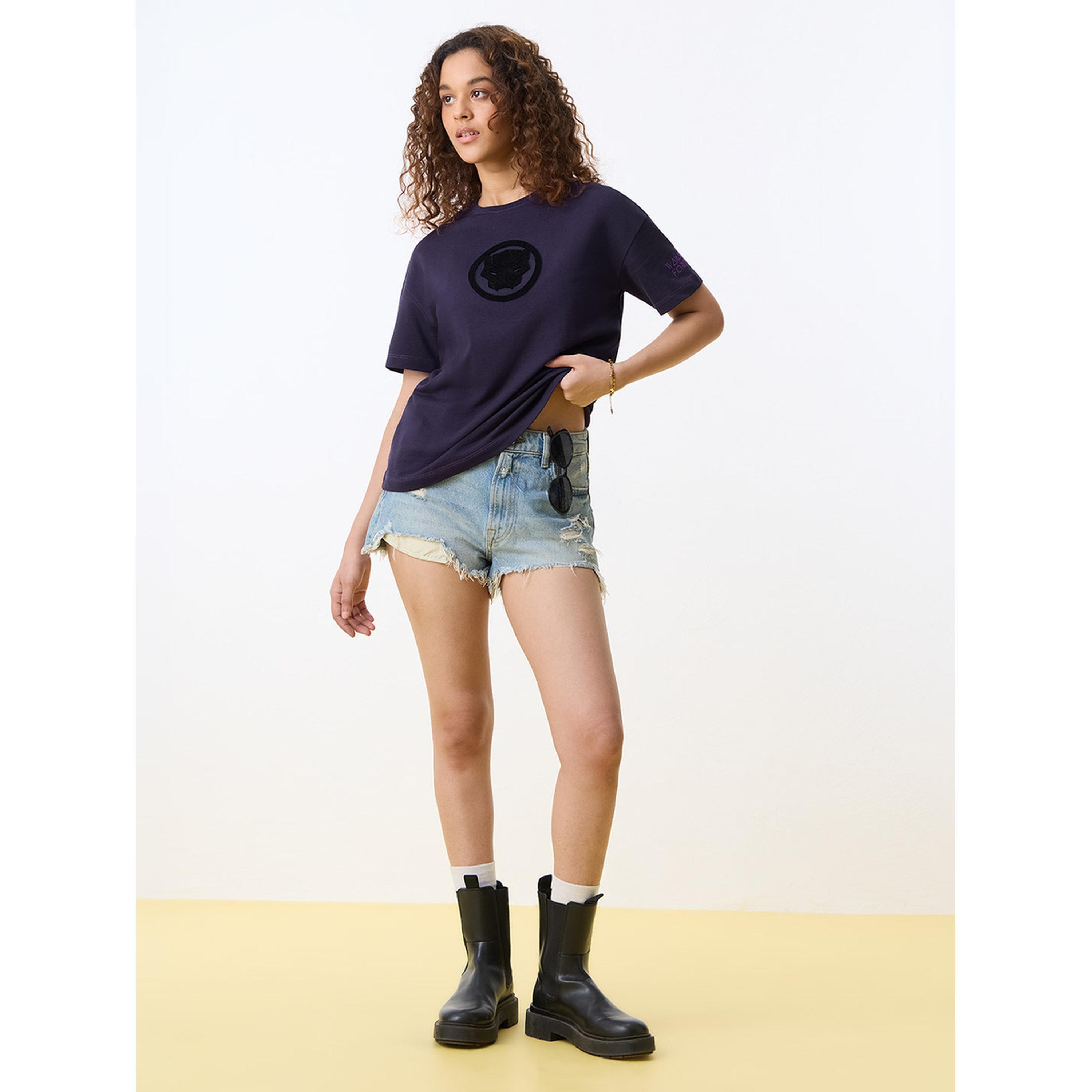 The Souled Store X Styli Purple Black Panther Oversized T-Shirt with Short Sleeve and Round Neck-women-clothing-tshirts-image-2