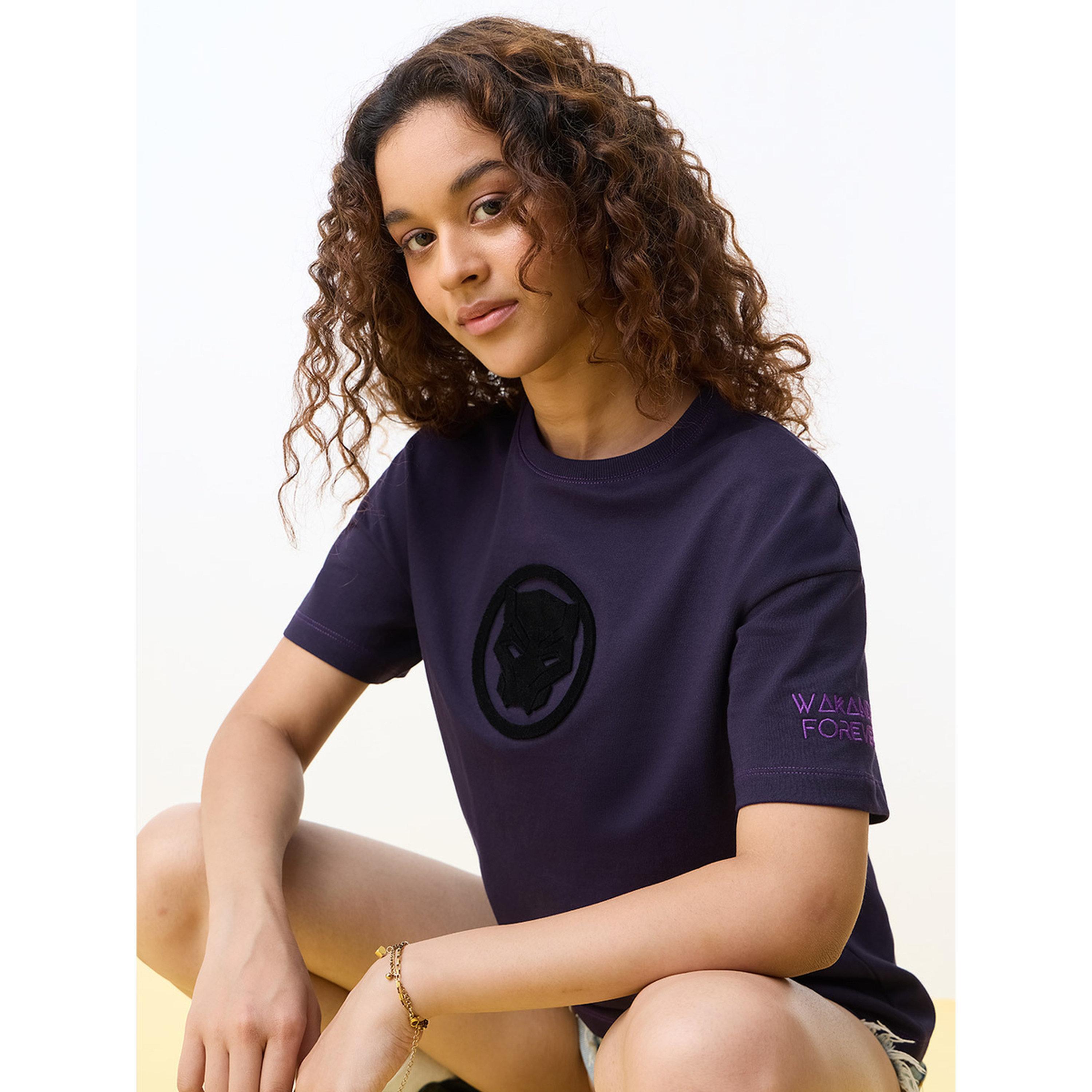 The Souled Store X Styli Purple Black Panther Oversized T-Shirt with Short Sleeve and Round Neck-women-clothing-tshirts-image-3