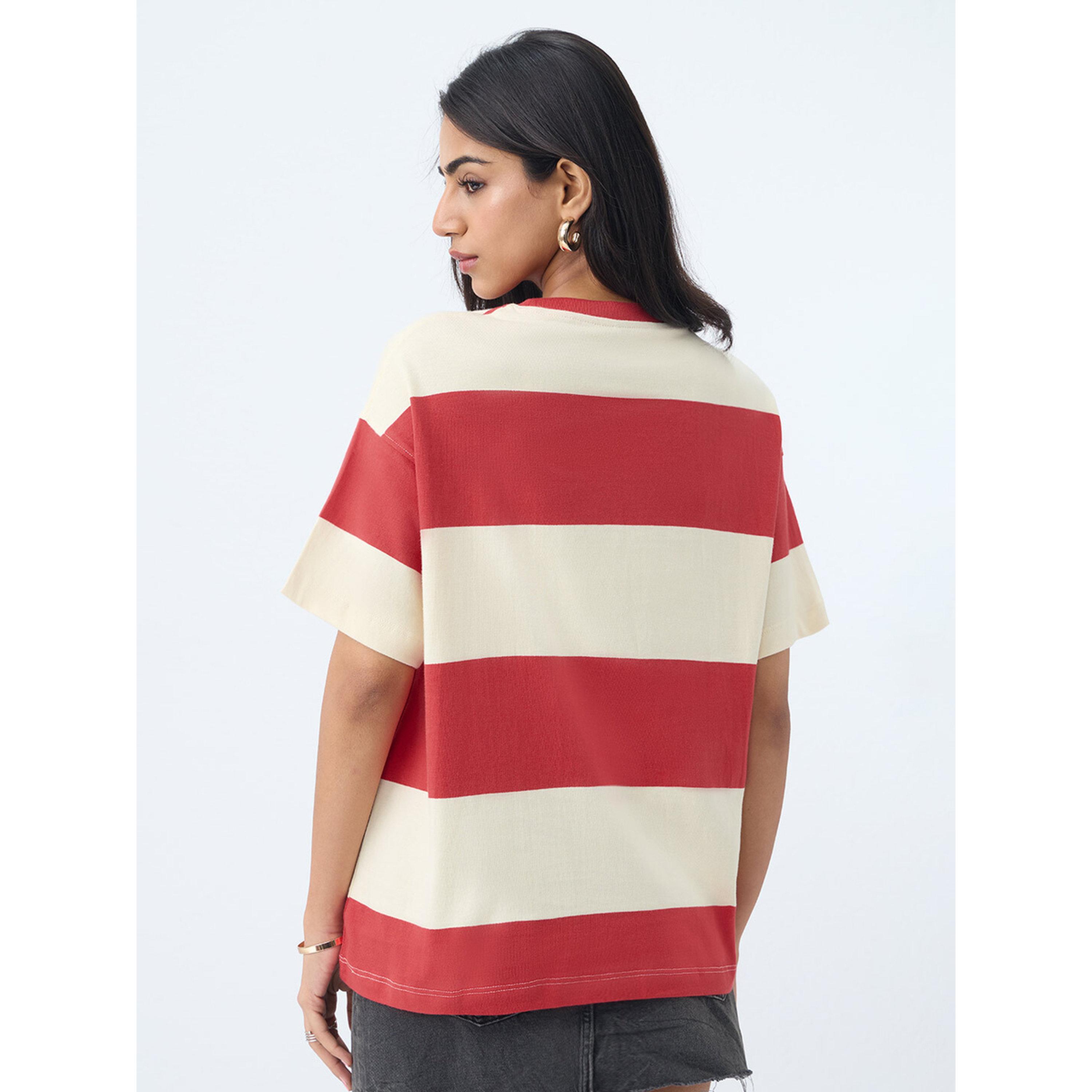 تيشيرت واسع مخطط بتطريز بايماكس-women-clothing-tshirts-image-3
