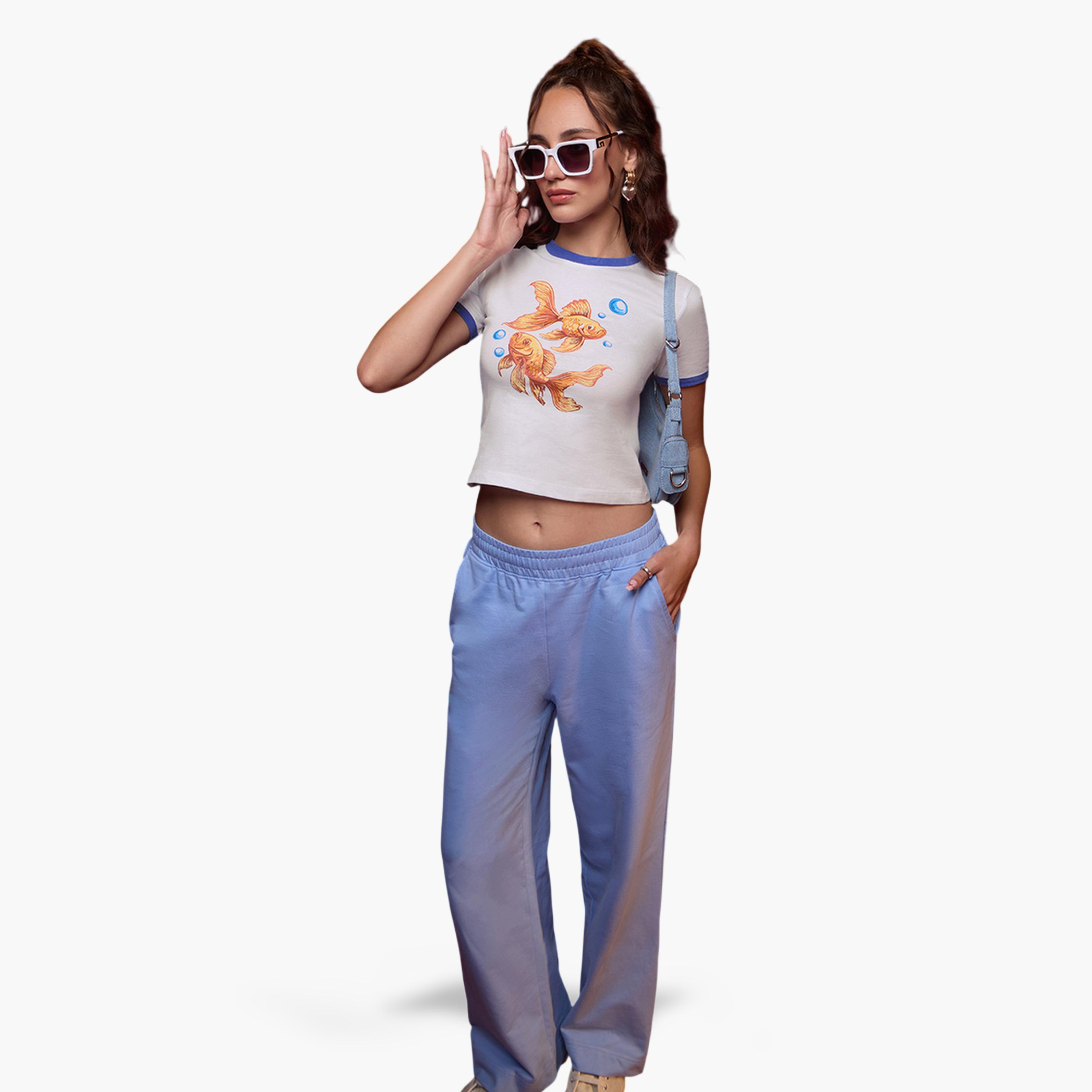 The Souled Store X Styli White Goldfish Print Crop Top T-Shirt-women-clothing-tshirts-image-2