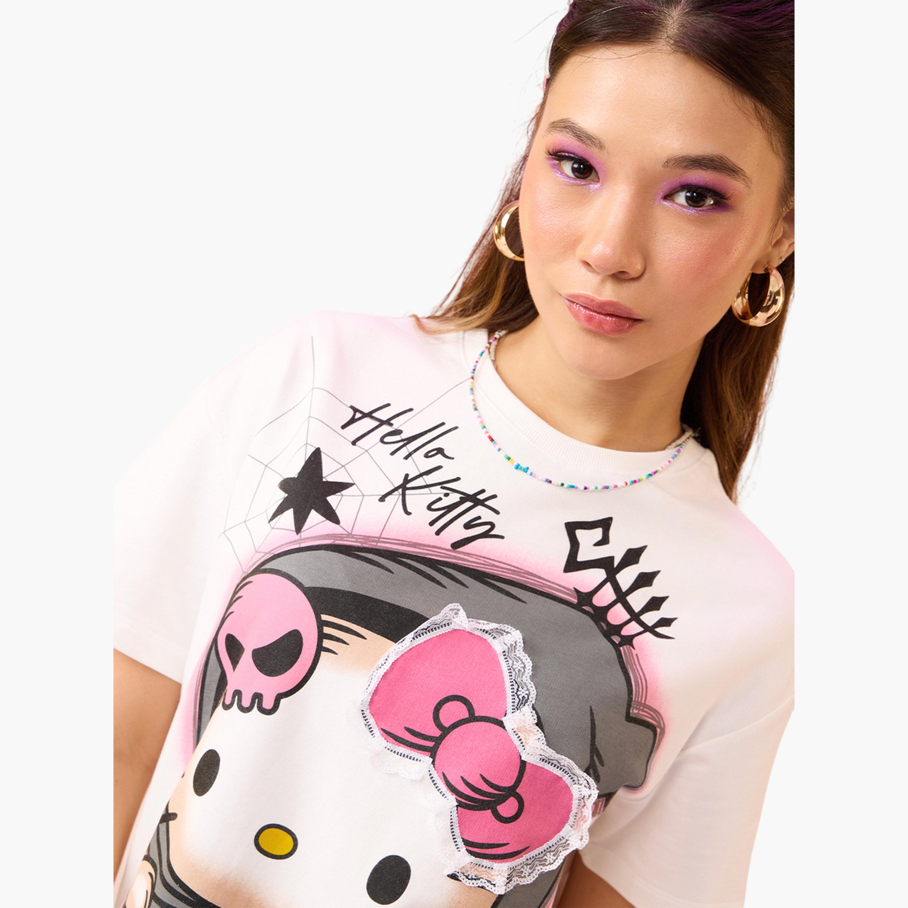 The Souled Store X Styli Hello Kitty Spooky Cute Graphic Oversized White T-Shirt-women-clothing-tshirts-image-5