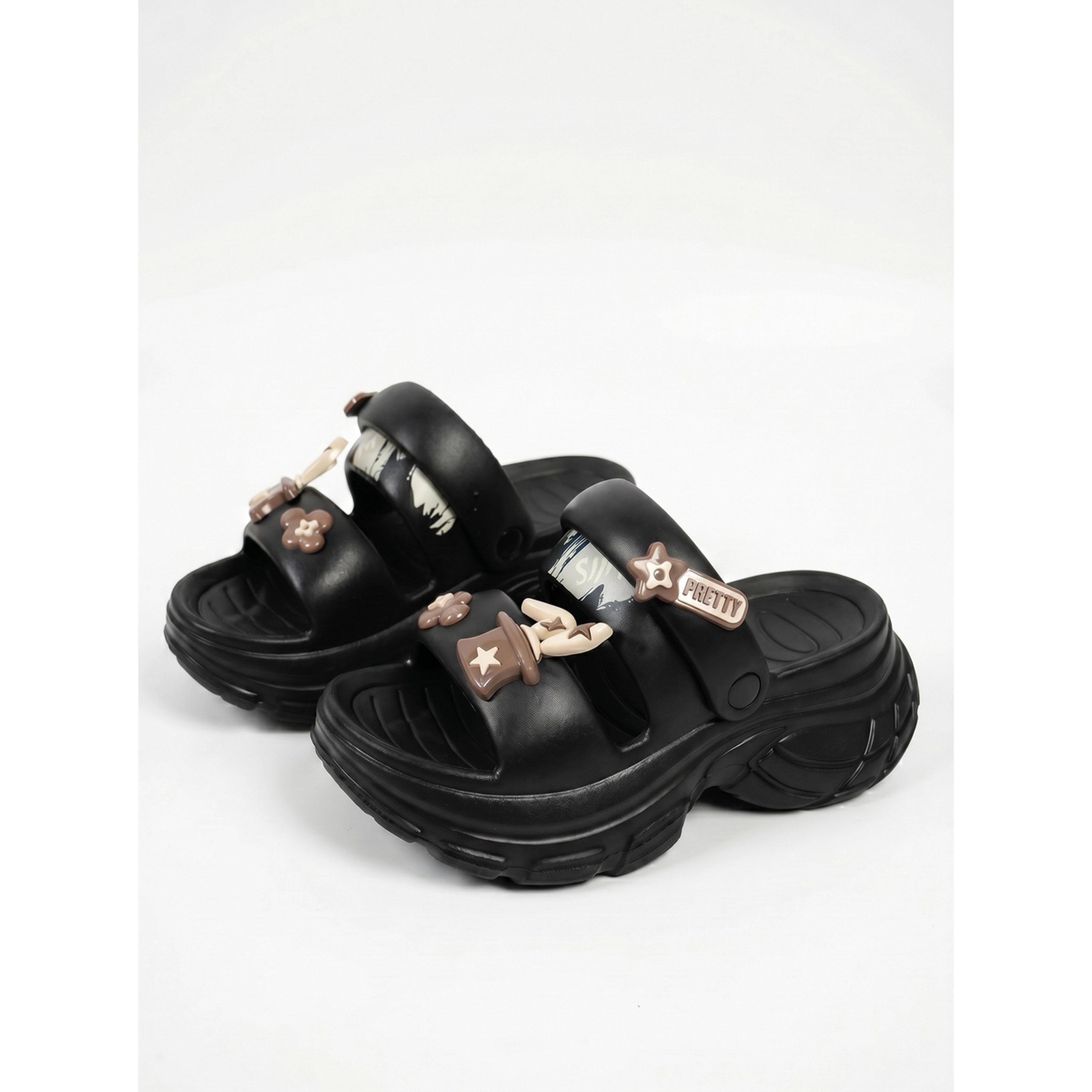 Take Two Womens Black Platform Slide Sandals with Charm Accents-women-shoes-sandals-heeled-image-1