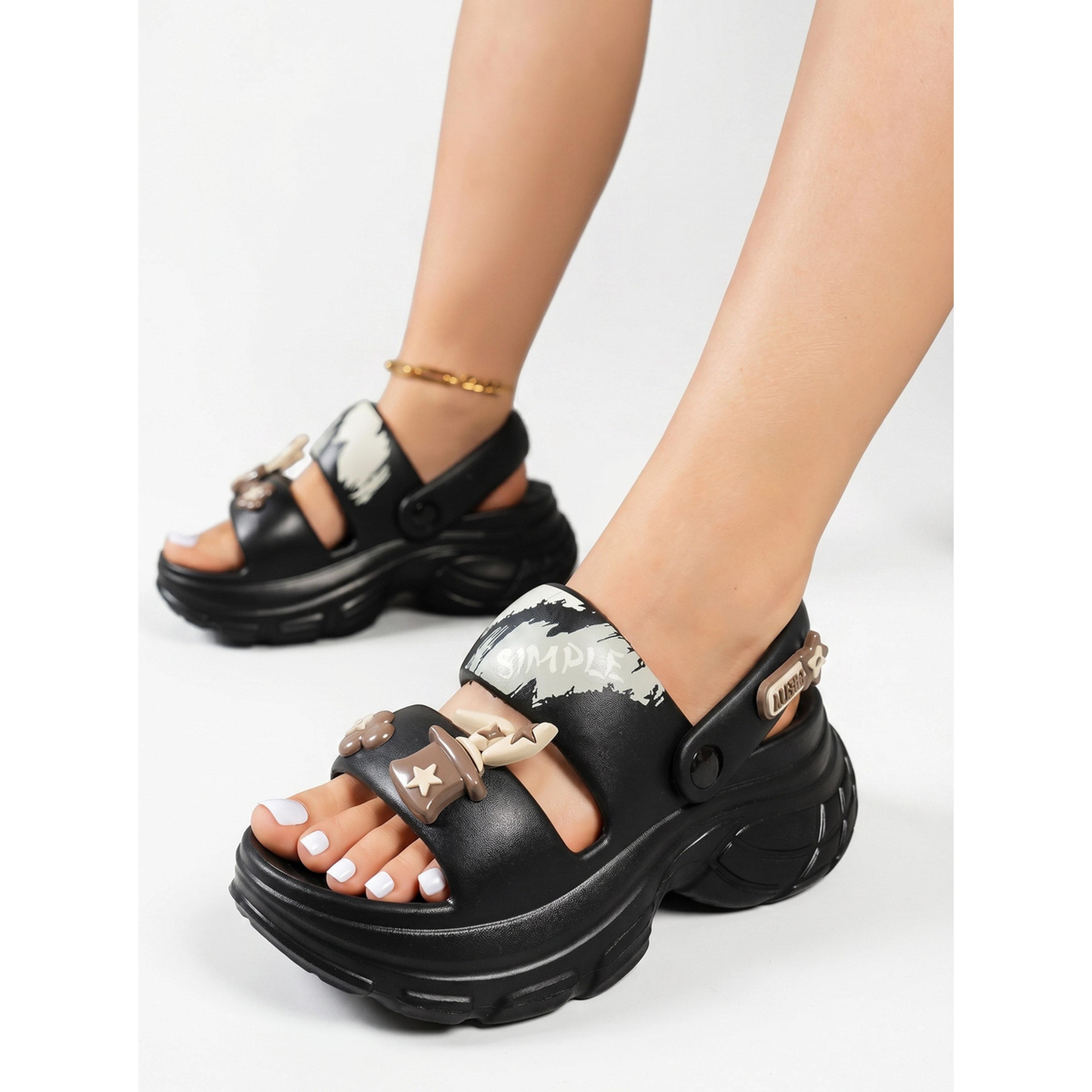 Take Two Womens Black Platform Slide Sandals with Charm Accents-women-shoes-sandals-heeled-image-3