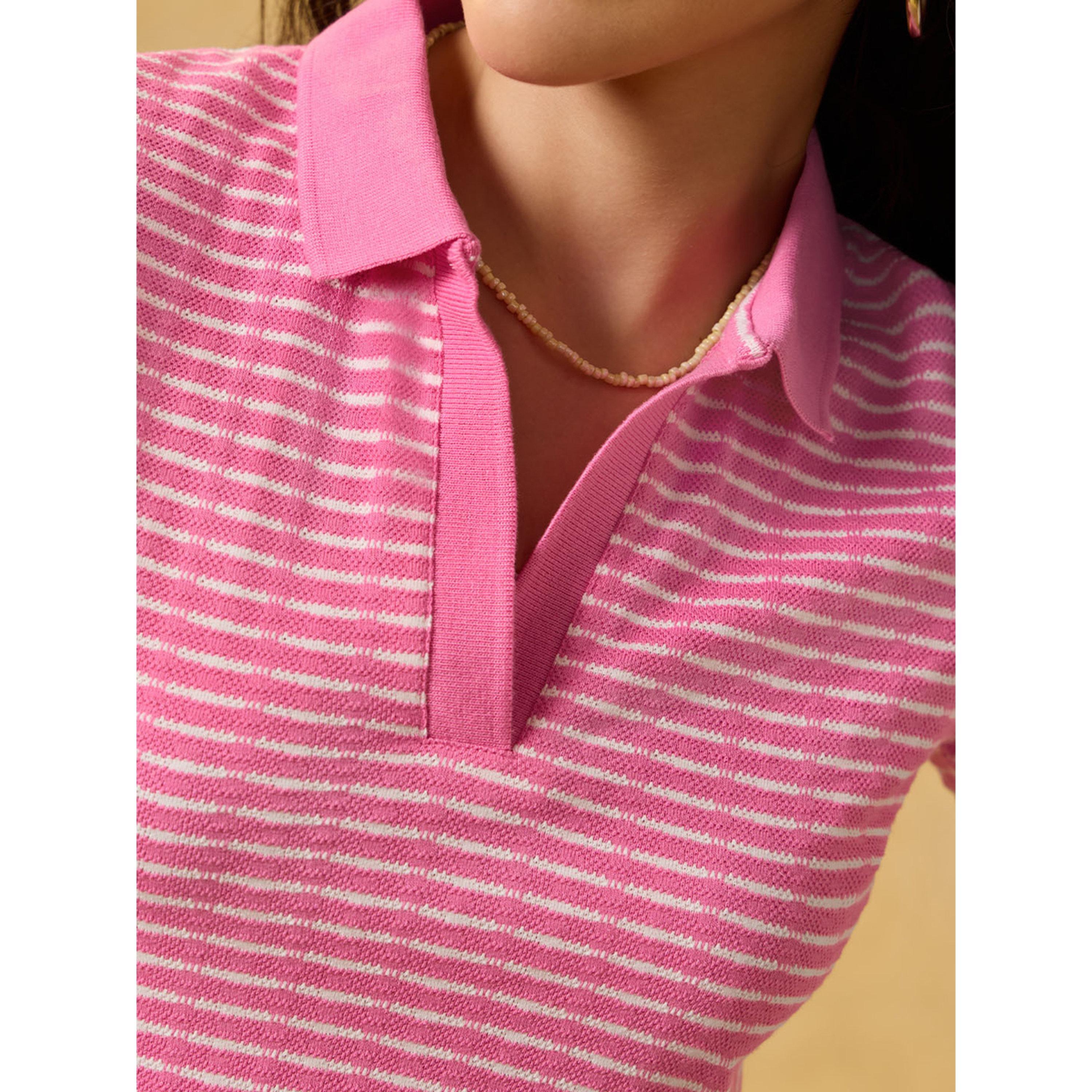 تيشيرت بولو قطن وردي بقصة ضيقة ومخطط-women-clothing-tshirts-image-6