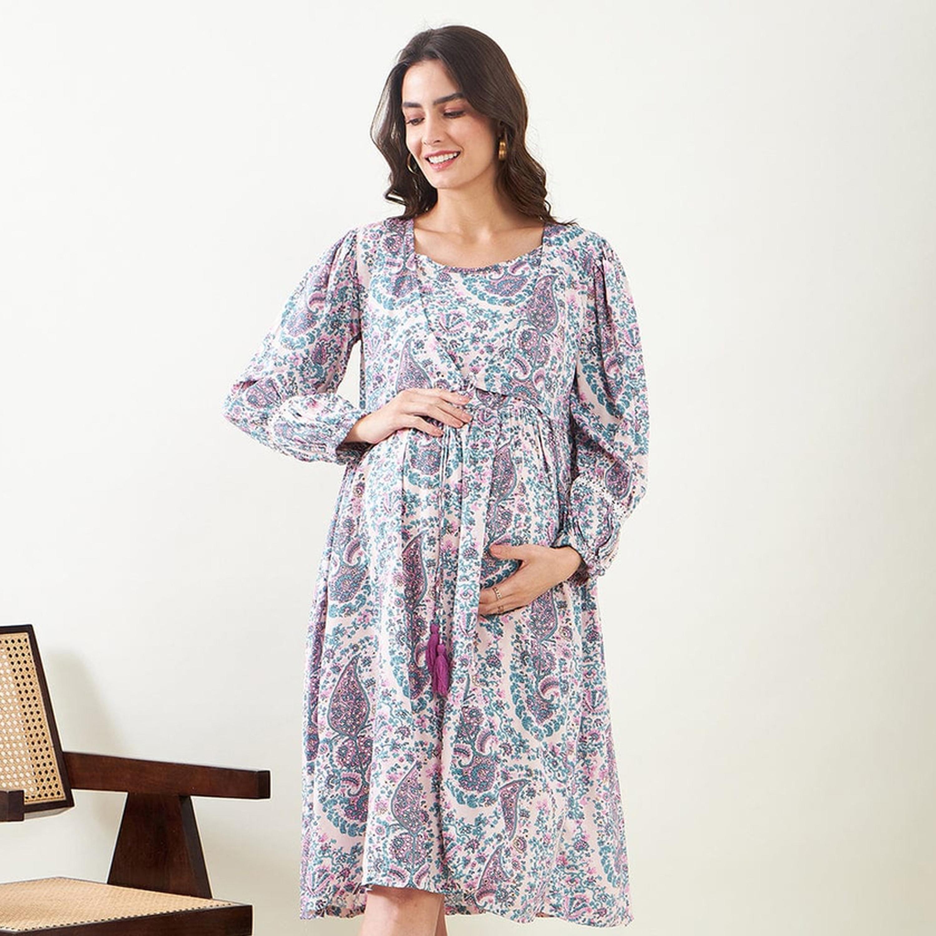 فستان رضاعة للحوامل فيسكوز وطبعة بيزلي-women-clothing-maternity-dresses-image-1