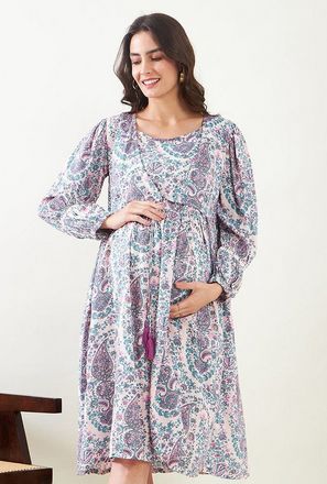 فستان رضاعة للحوامل فيسكوز وطبعة بيزلي-women-clothing-maternity-image-1