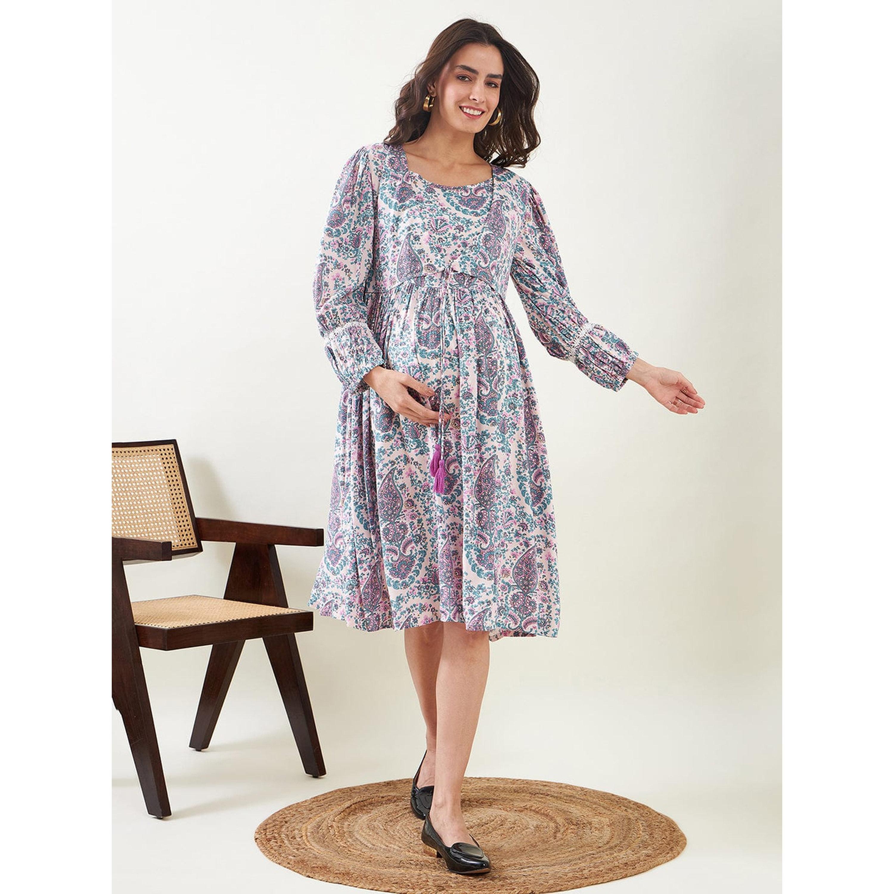 فستان رضاعة للحوامل فيسكوز وطبعة بيزلي-women-clothing-maternity-dresses-image-2