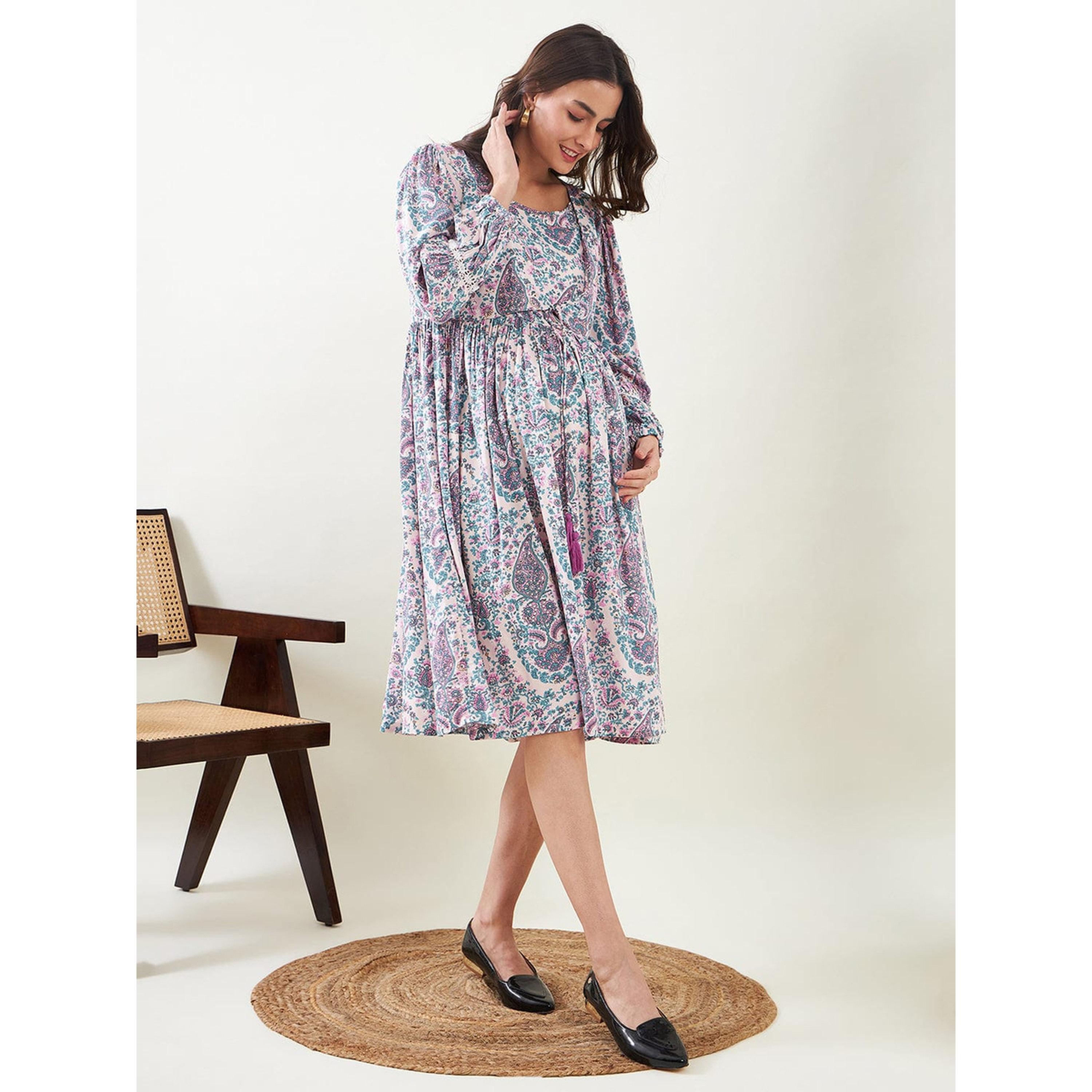 فستان رضاعة للحوامل فيسكوز وطبعة بيزلي-women-clothing-maternity-dresses-image-3