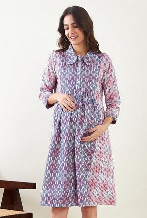 فستان ميدي سكيتر بلمسات جرافيك للحوامل-women-clothing-maternity-image-1