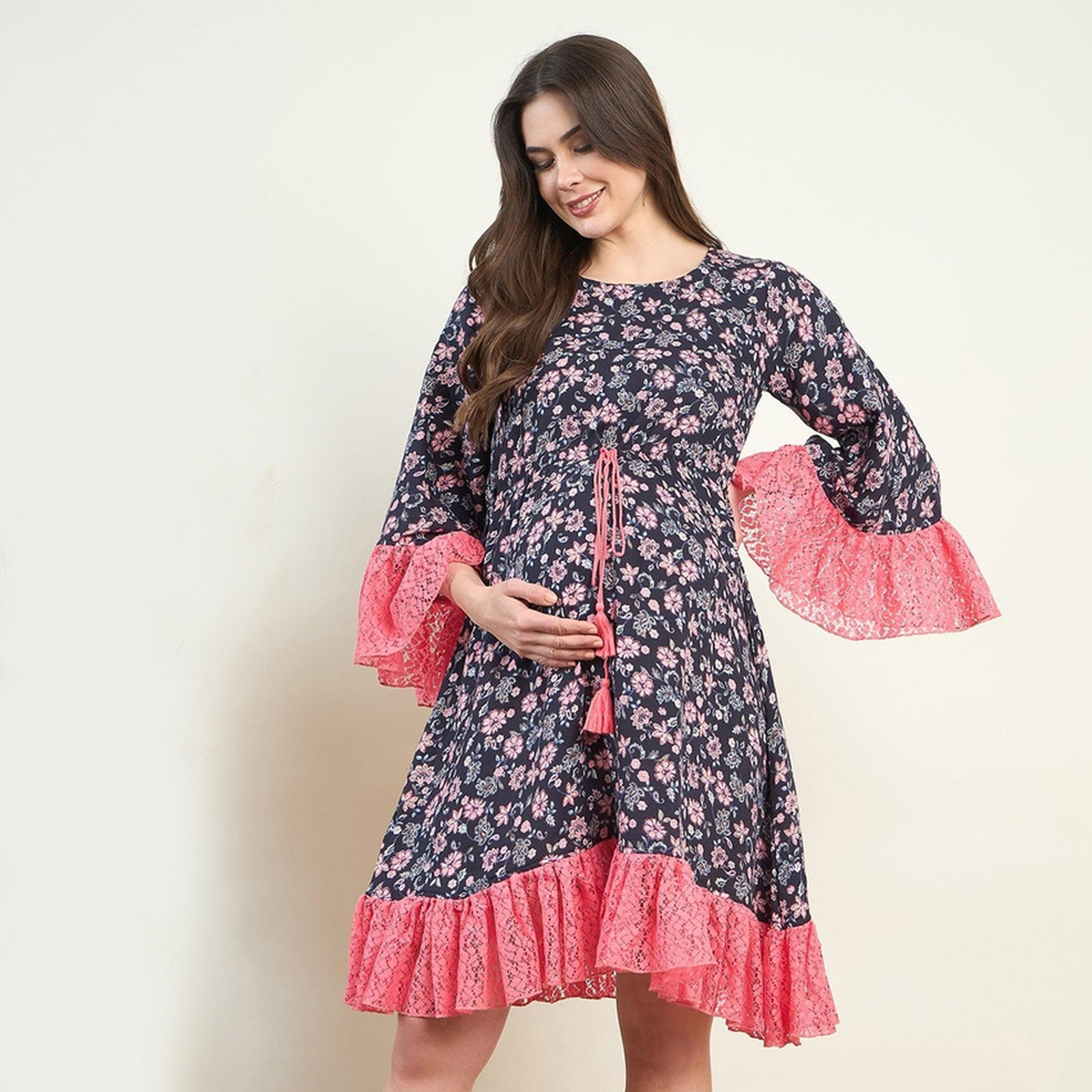 The Kaftan Company X Styli Multi-Color Floral Print Lace Detail Maternity Dress-women-clothing-maternity-dresses-image-1