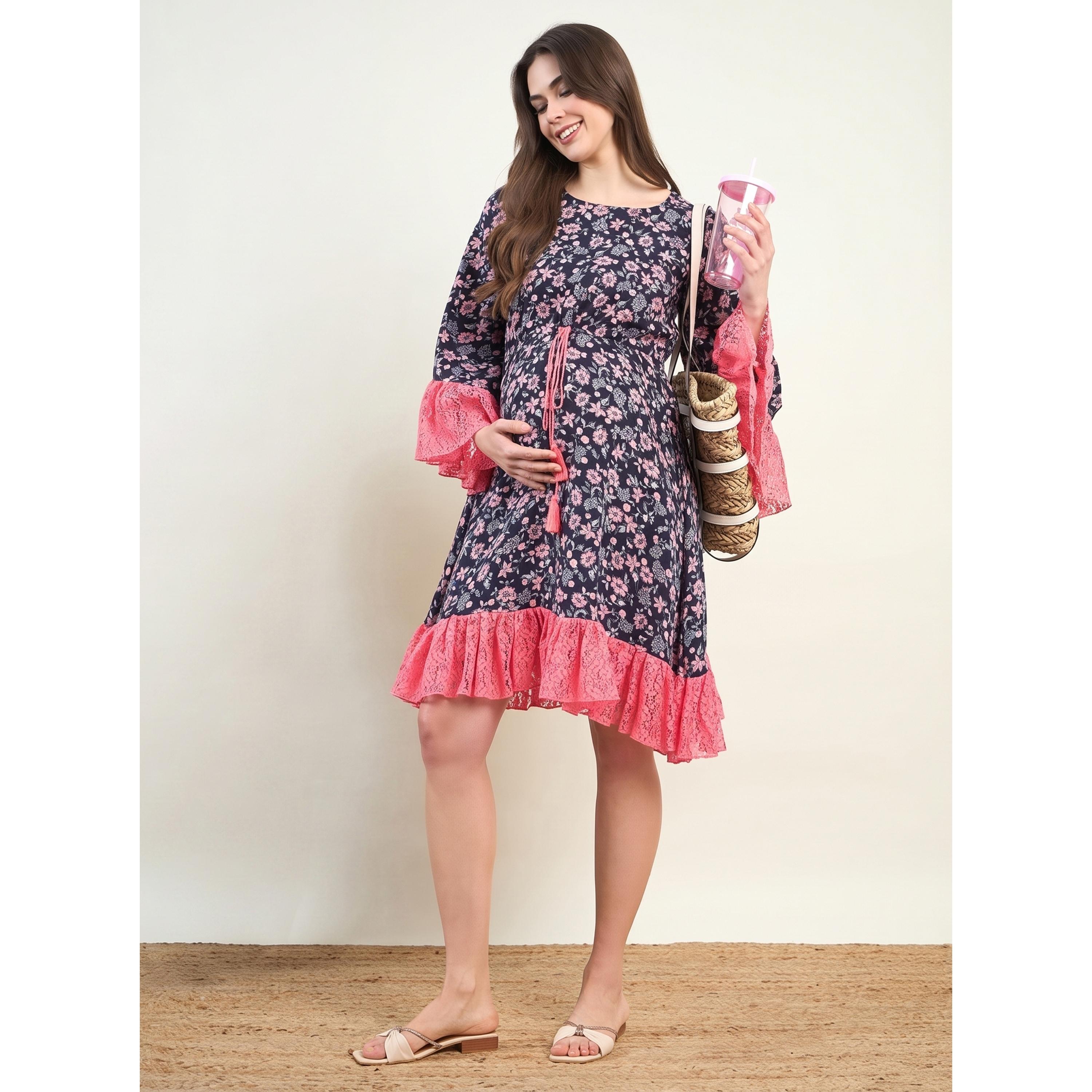 The Kaftan Company X Styli Multi-Color Floral Print Lace Detail Maternity Dress-women-clothing-maternity-dresses-image-2