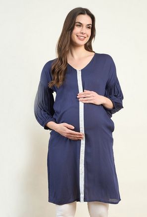 فستان ميدي بقصة قميص بأكمام 3/4 فيسكوز للحوامل-women-clothing-maternity-image-1