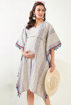 قفطان رضاعة قطن للحوامل بتفاصيل شراشيب ومخطط-women-clothing-maternity-image-1
