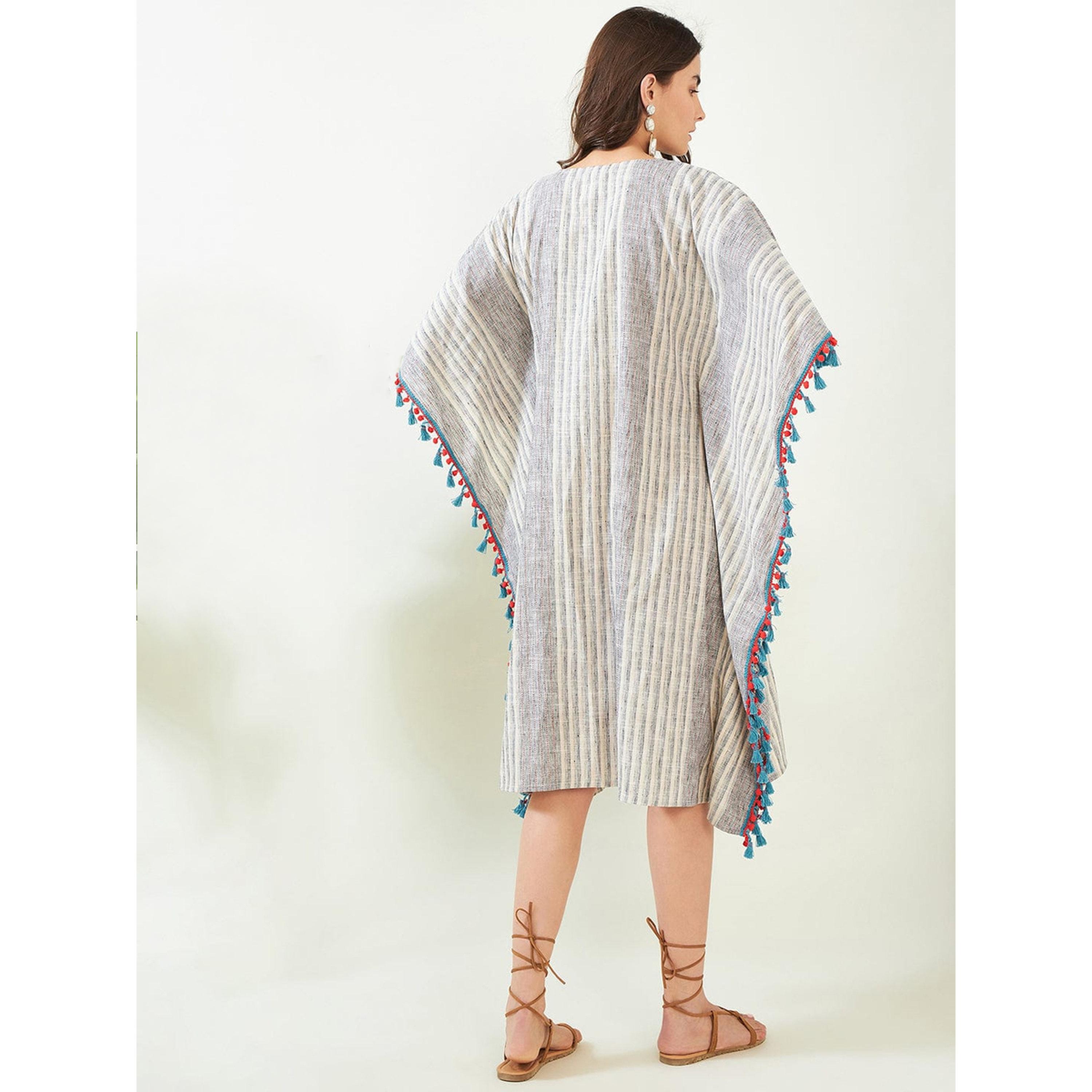 قفطان رضاعة قطن للحوامل بتفاصيل شراشيب ومخطط-women-clothing-maternity-dresses-image-4