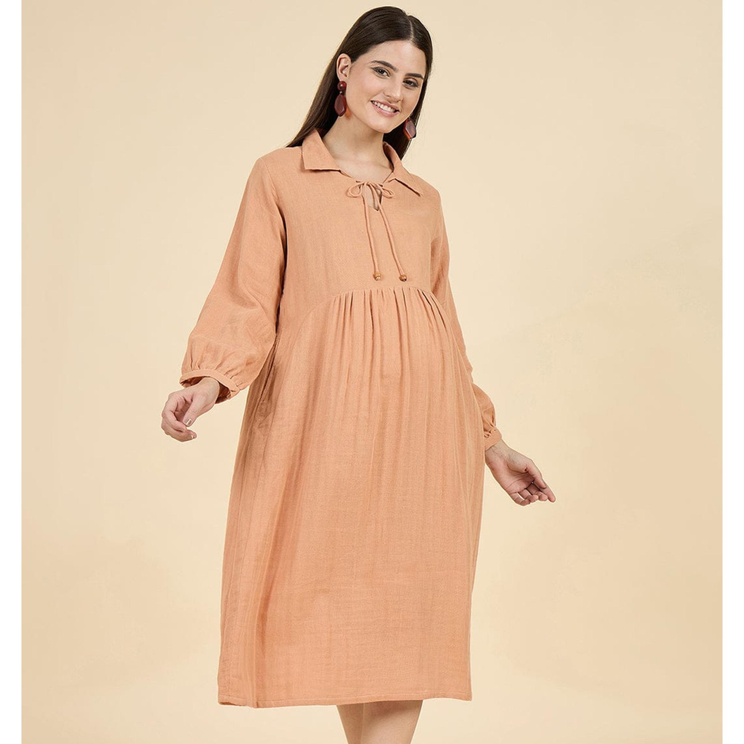 فستان ميدي قطن بياقة بربطة للحوامل-women-clothing-maternity-dresses-image-1