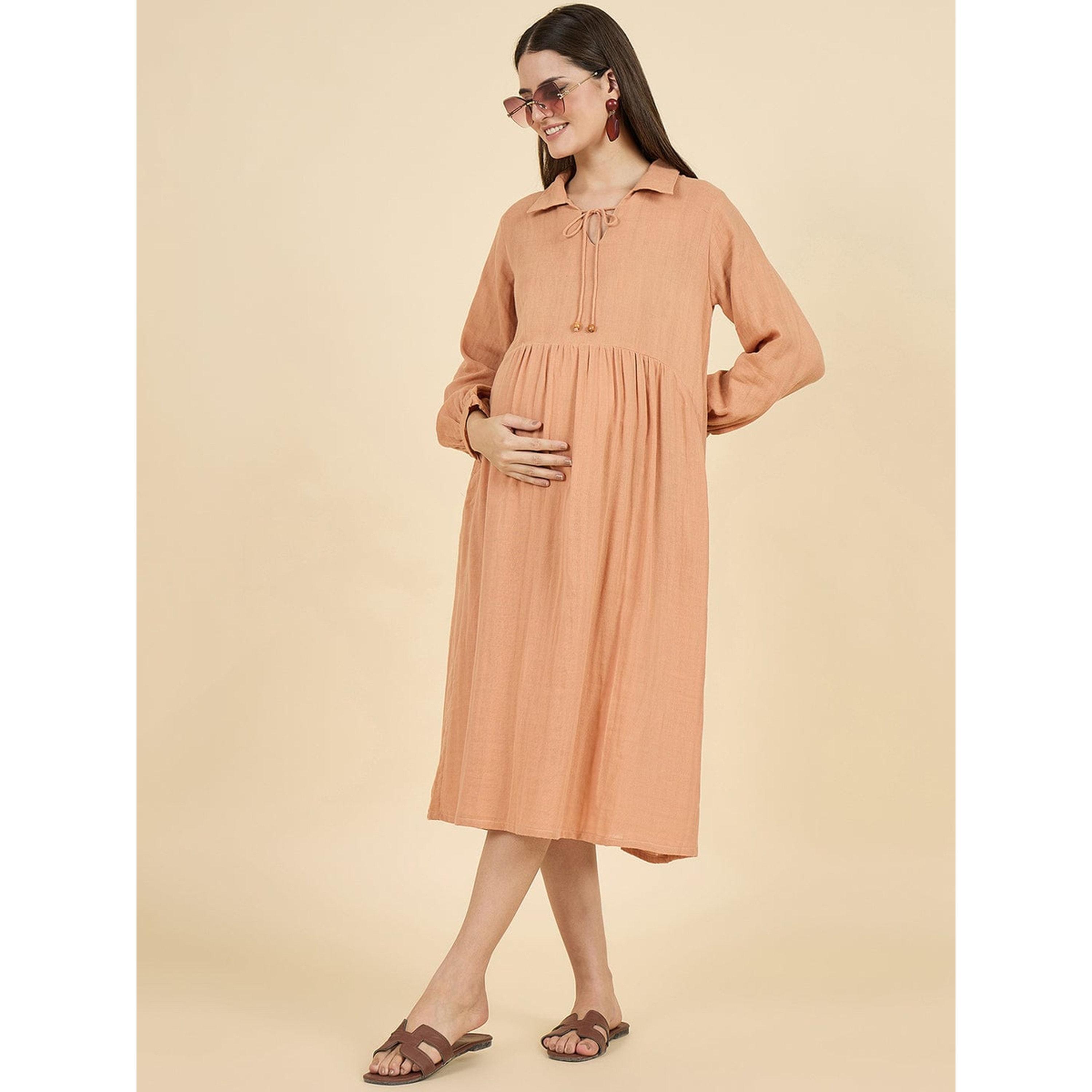 فستان ميدي قطن بياقة بربطة للحوامل-women-clothing-maternity-dresses-image-2