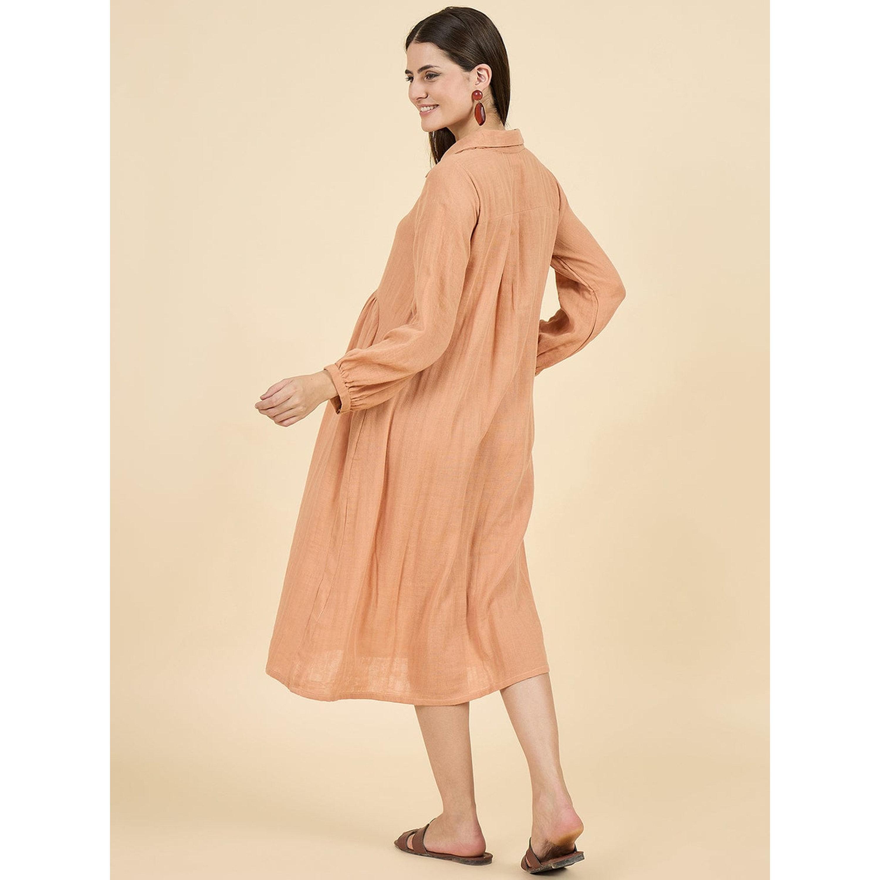 فستان ميدي قطن بياقة بربطة للحوامل-women-clothing-maternity-dresses-image-4