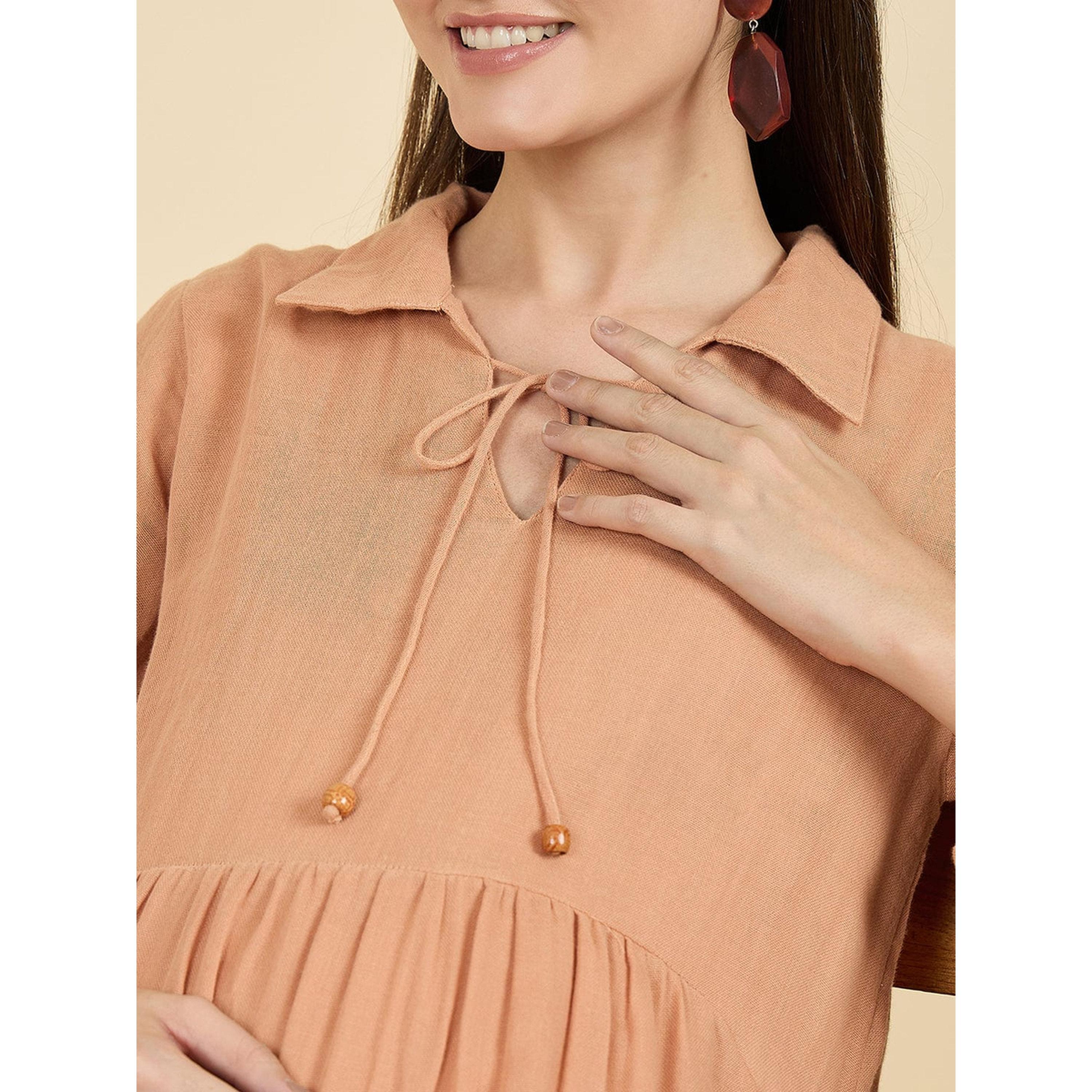 فستان ميدي قطن بياقة بربطة للحوامل-women-clothing-maternity-dresses-image-5